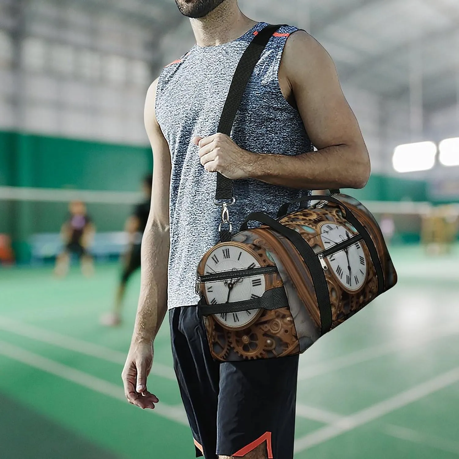 Gym Bag Rusty Steampunk Clock Duffel Bag for Men Women Overnight Bag with Shoe Compartment Workout Bags