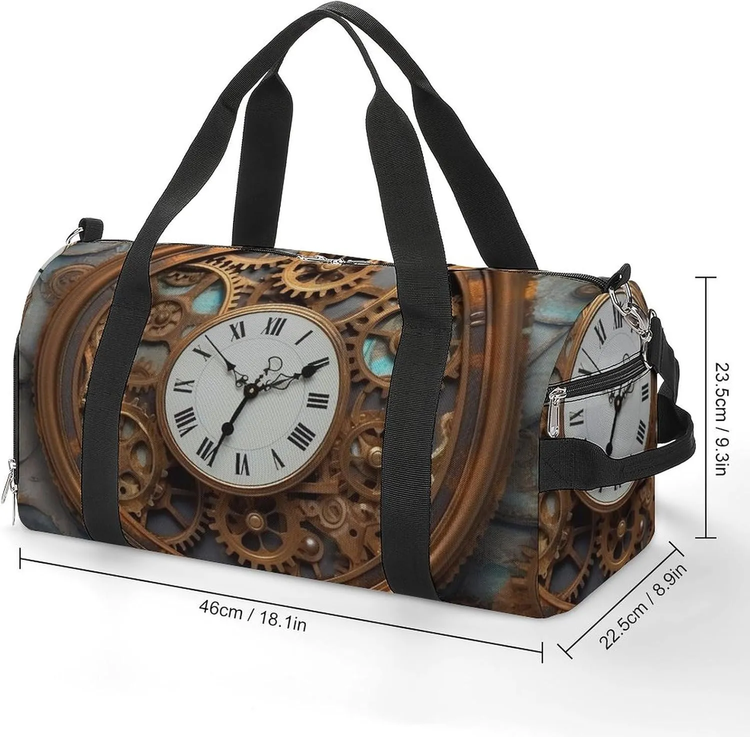 Gym Bag Rusty Steampunk Clock Duffel Bag for Men Women Overnight Bag with Shoe Compartment Workout Bags