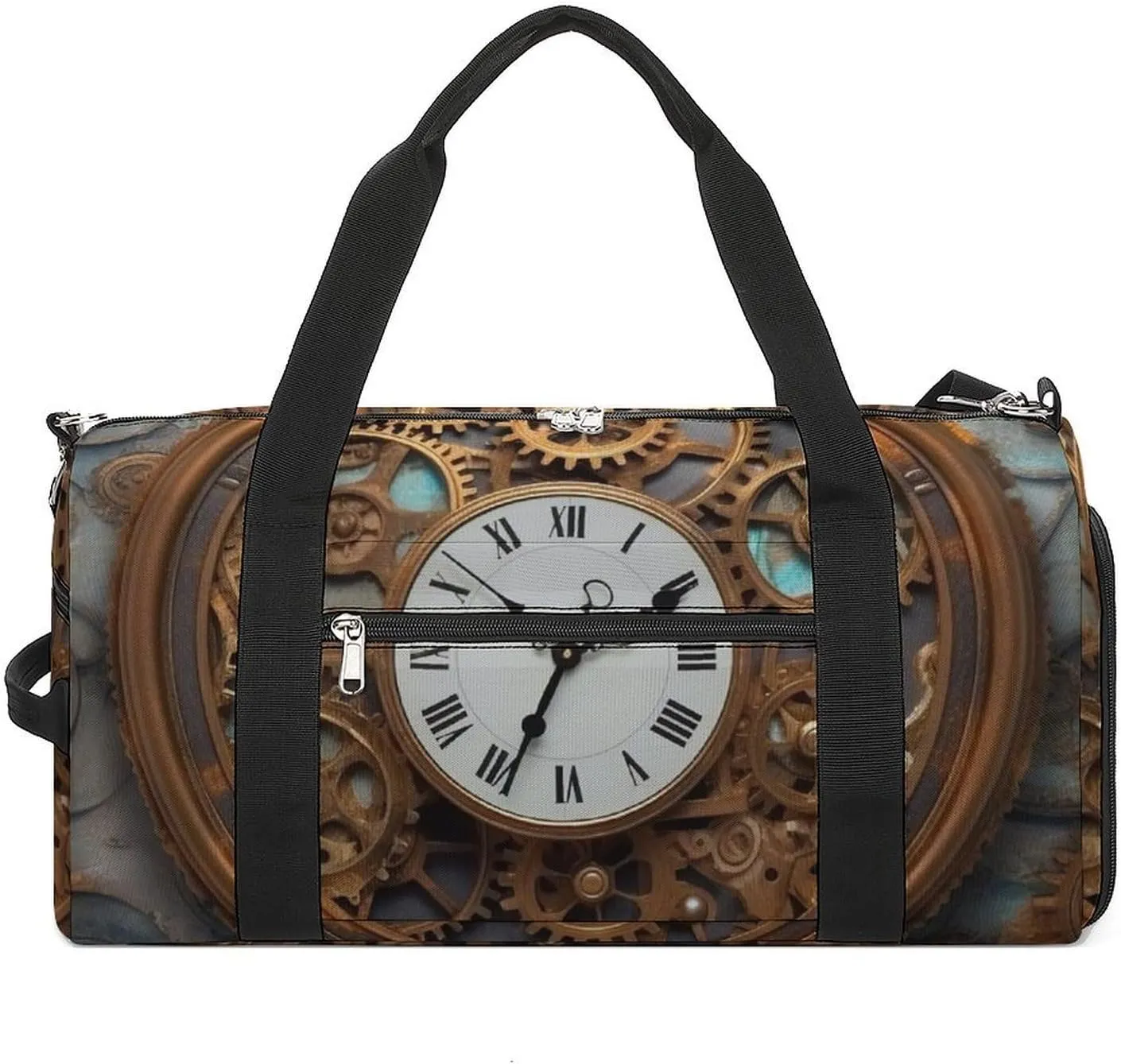 Gym Bag Rusty Steampunk Clock Duffel Bag for Men Women Overnight Bag with Shoe Compartment Workout Bags