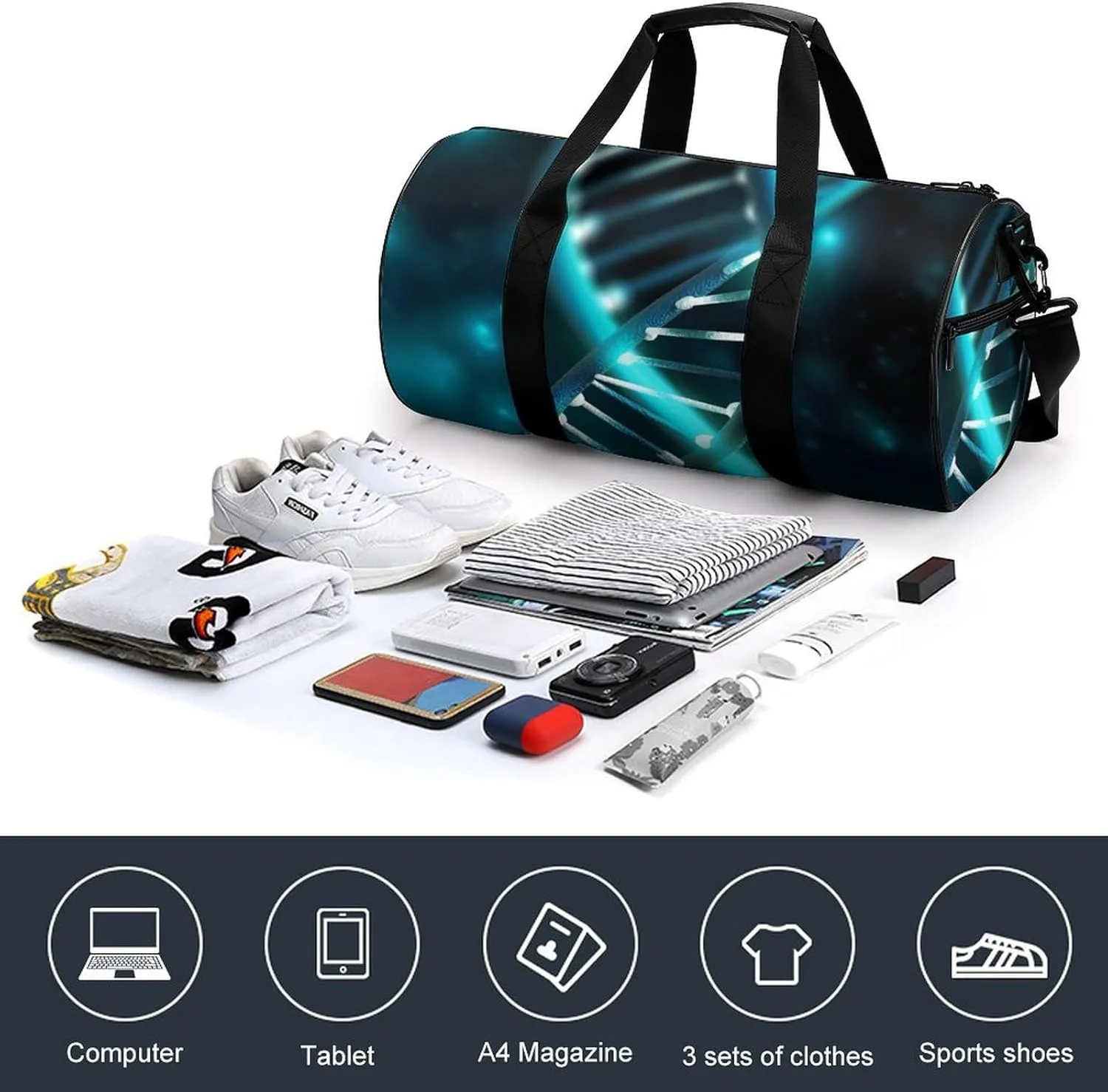 Gym Bag Science Gene Strand Duffel Bag for Men Women Overnight Bag with Shoe Compartment Workout Bags