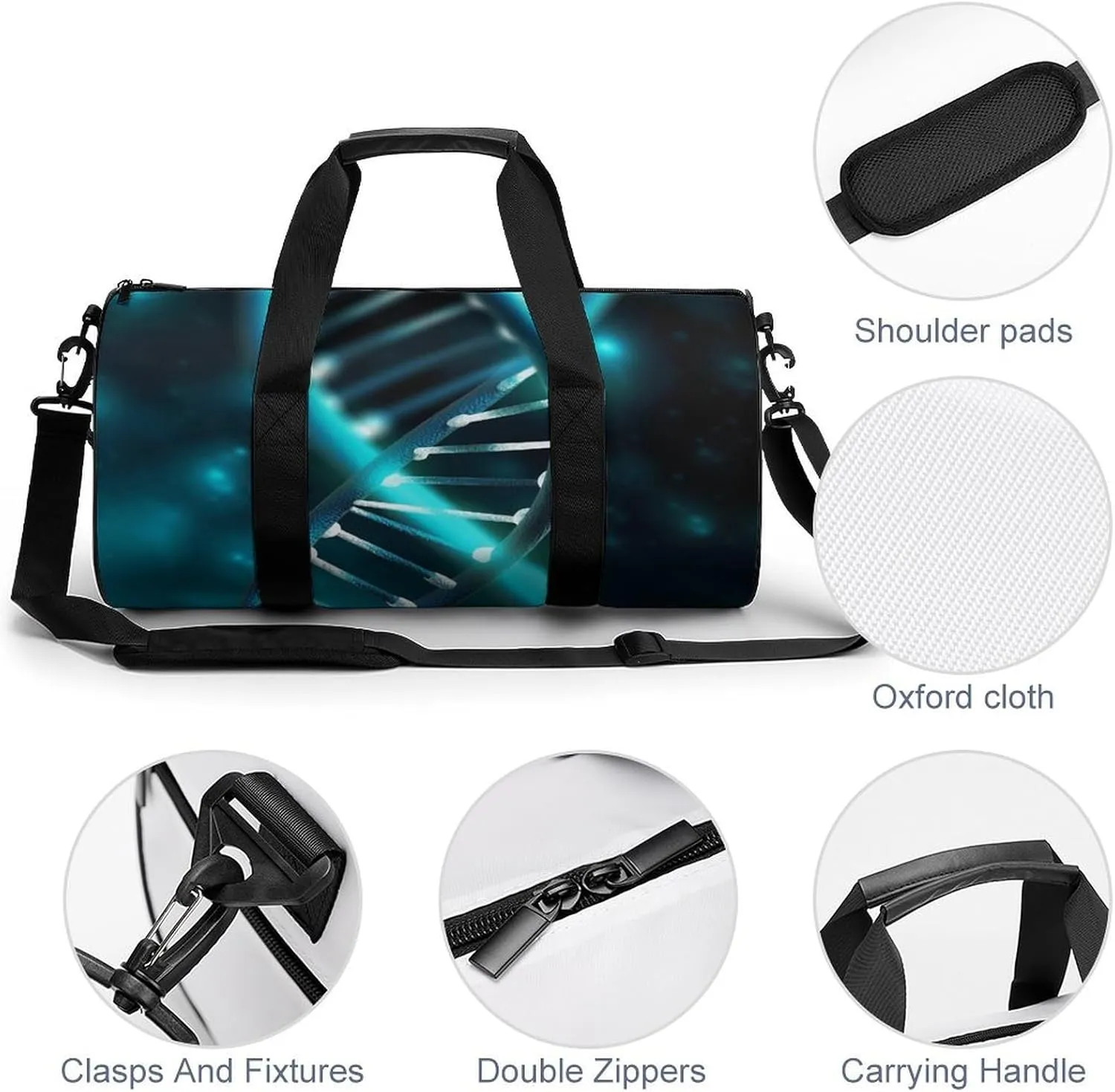 Gym Bag Science Gene Strand Duffel Bag for Men Women Overnight Bag with Shoe Compartment Workout Bags