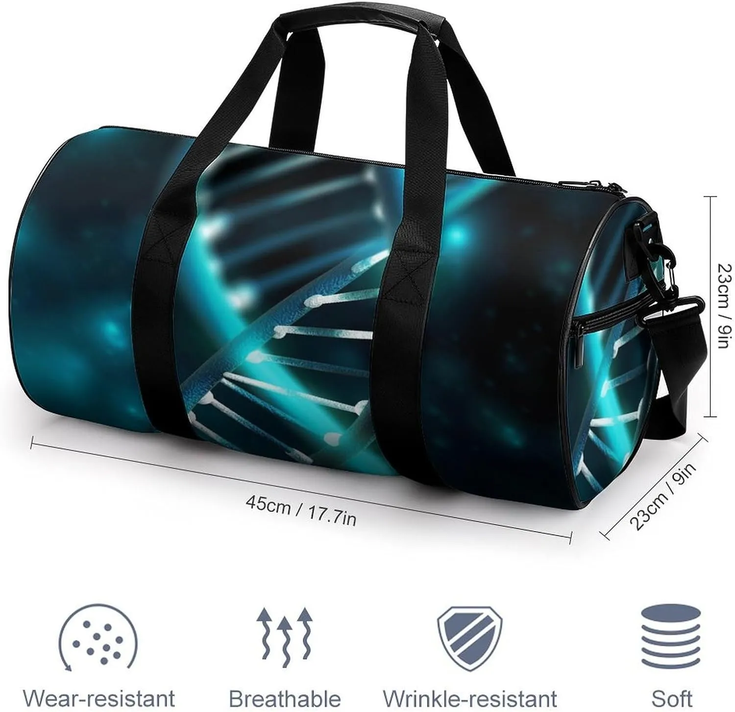 Gym Bag Science Gene Strand Duffel Bag for Men Women Overnight Bag with Shoe Compartment Workout Bags