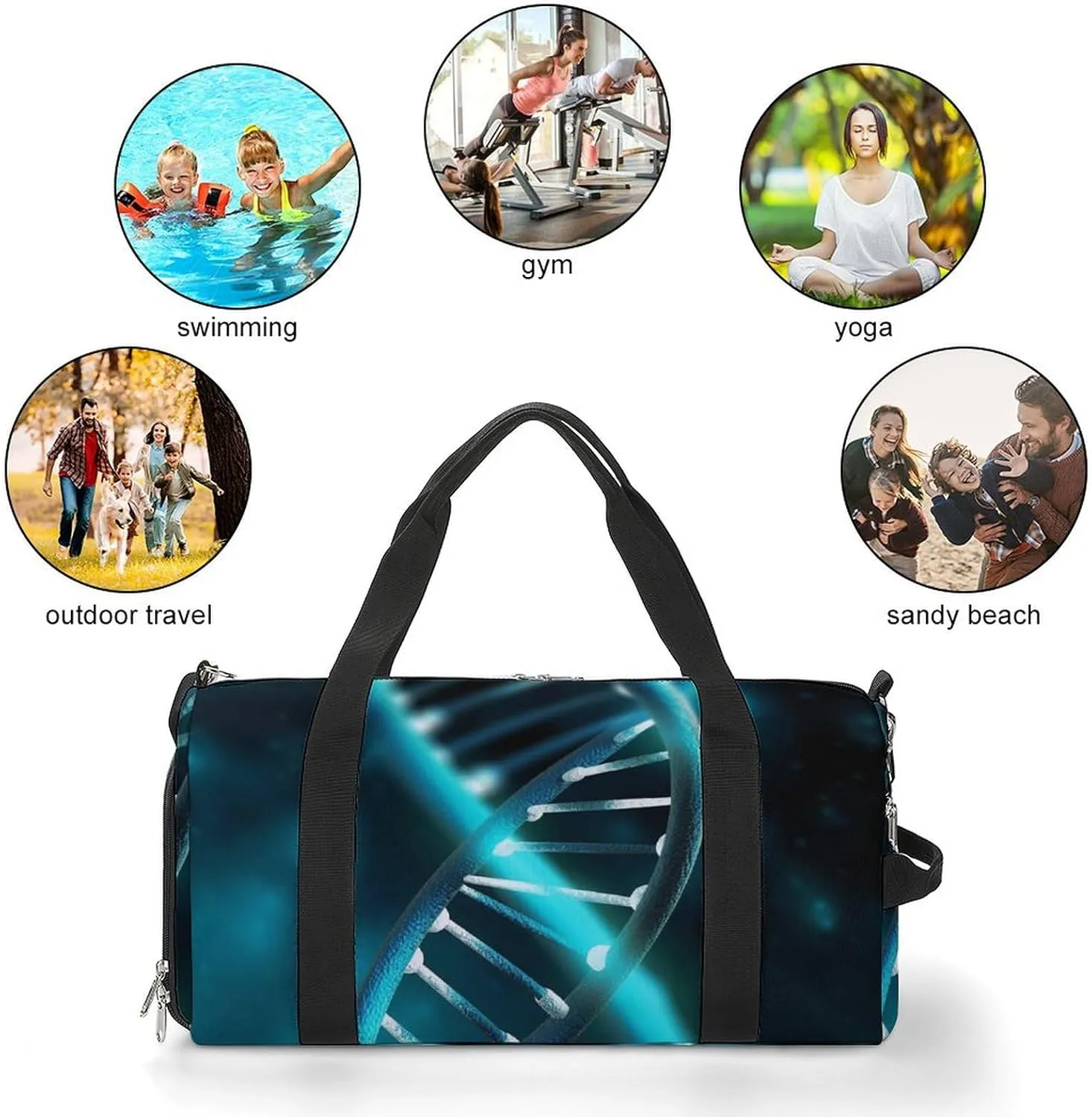 Gym Bag Science Gene Strand Duffel Bag for Men Women Overnight Bag with Shoe Compartment Workout Bags