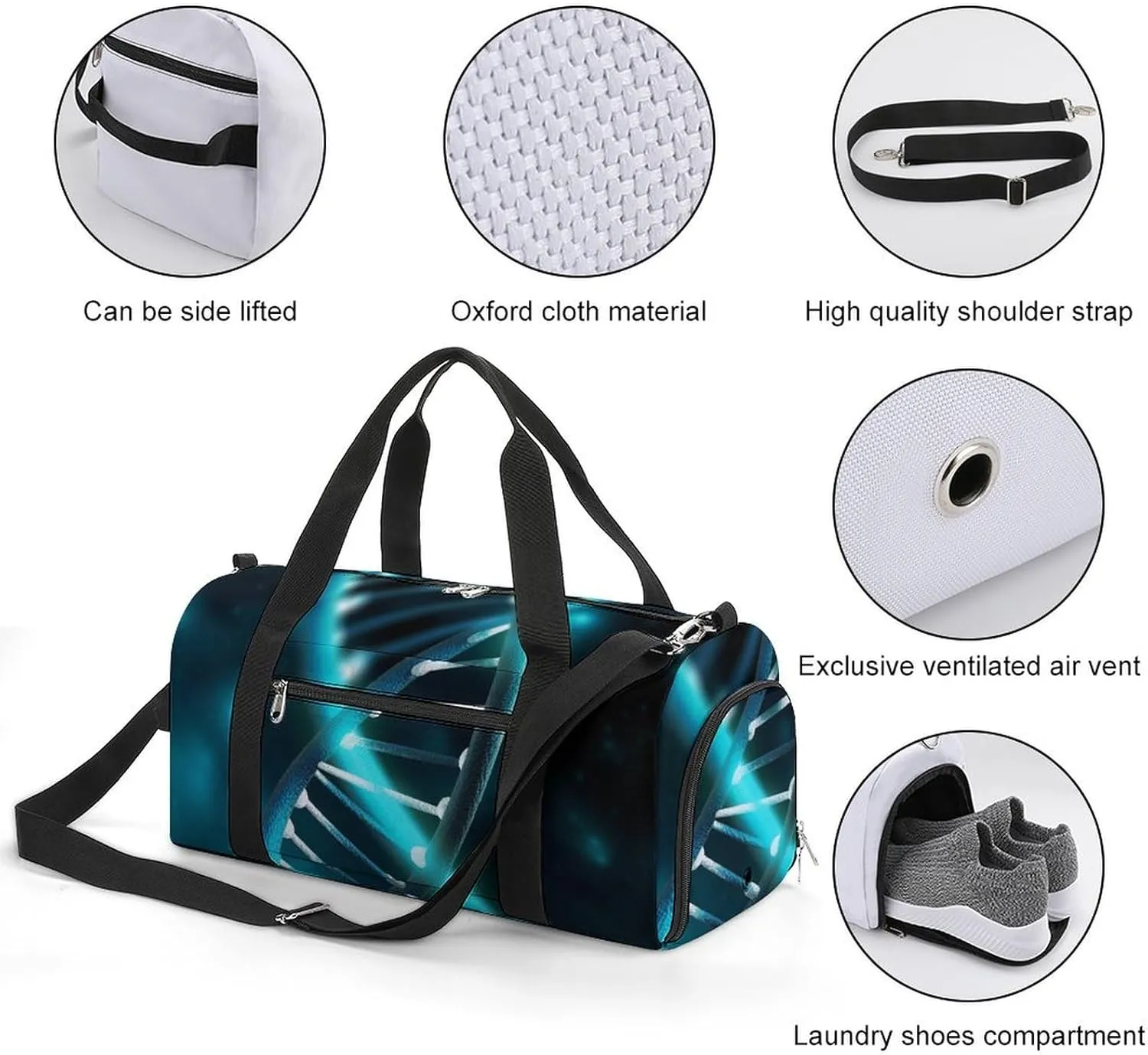 Gym Bag Science Gene Strand Duffel Bag for Men Women Overnight Bag with Shoe Compartment Workout Bags
