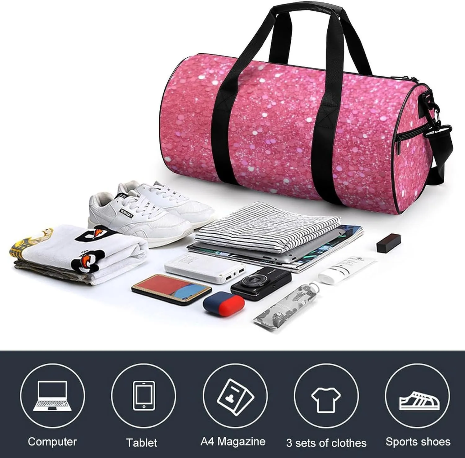 Gym Bag Sparkling Glitter Duffel Bag for Men Women Overnight Bag with Shoe Compartment Workout Bags