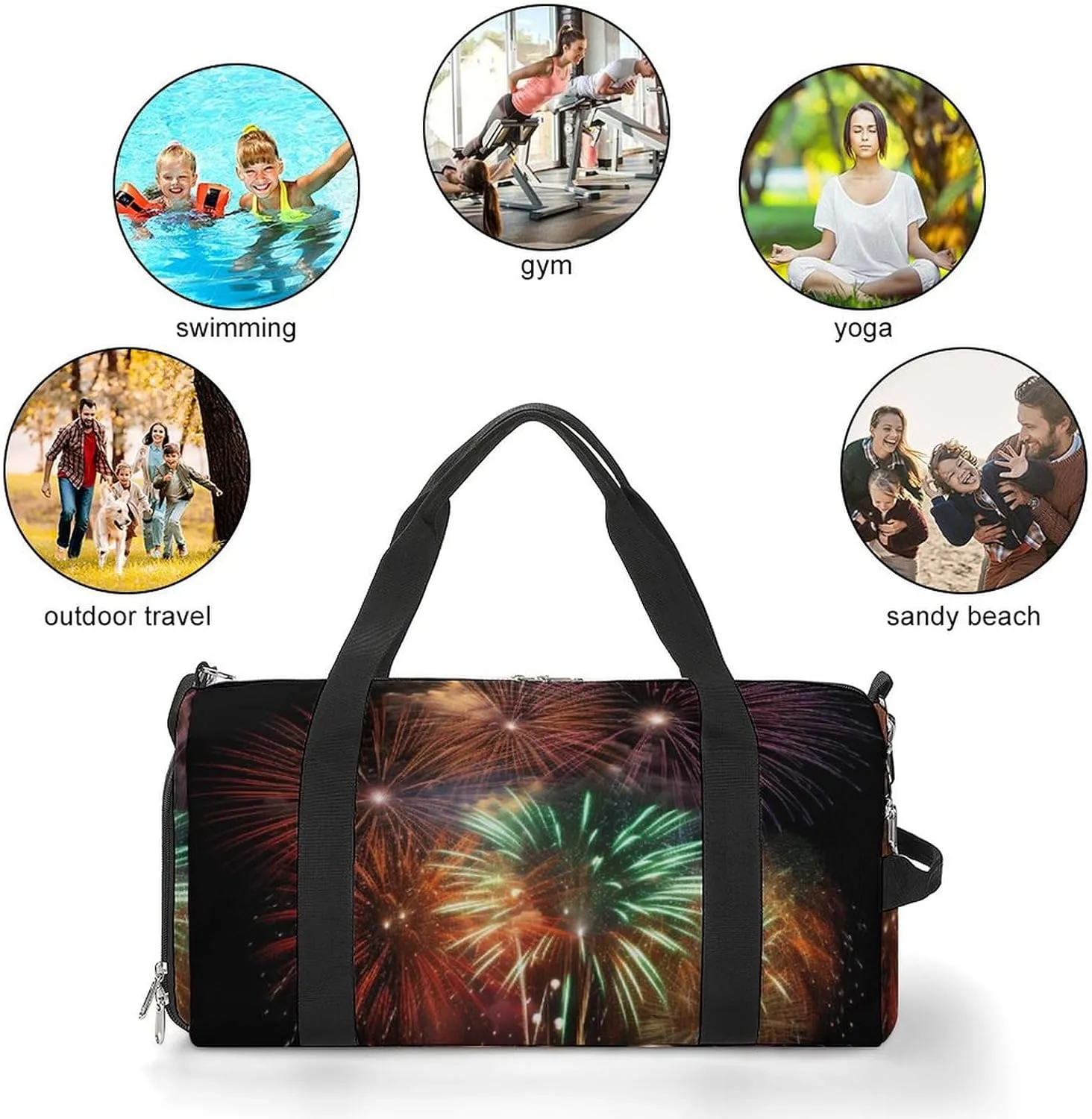 Gym Bag Splendid Fireworks Duffel Bag for Men Women Overnight Bag with Shoe Compartment Workout Bags