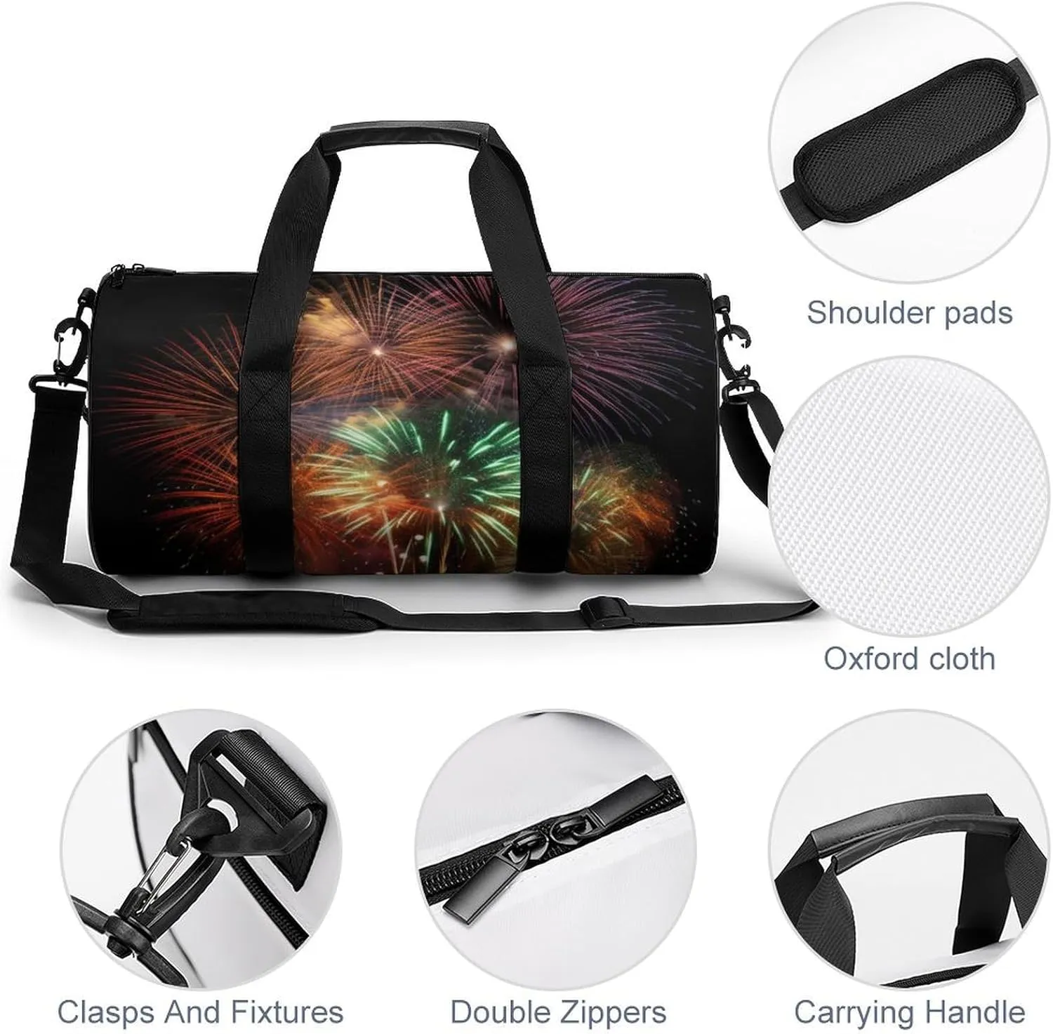 Gym Bag Splendid Fireworks Duffel Bag for Men Women Overnight Bag with Shoe Compartment Workout Bags