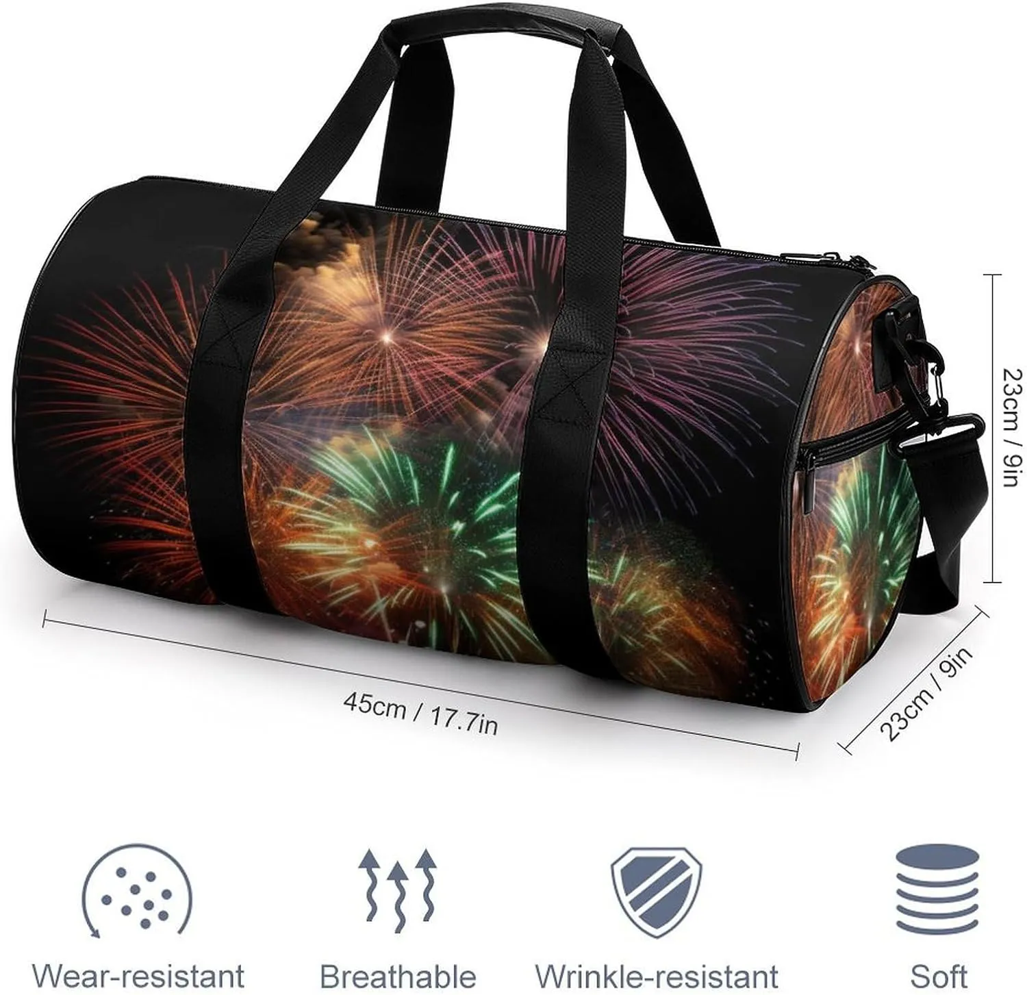 Gym Bag Splendid Fireworks Duffel Bag for Men Women Overnight Bag with Shoe Compartment Workout Bags