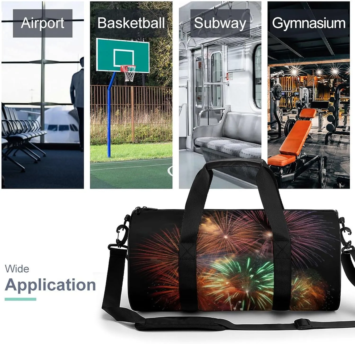 Gym Bag Splendid Fireworks Duffel Bag for Men Women Overnight Bag with Shoe Compartment Workout Bags