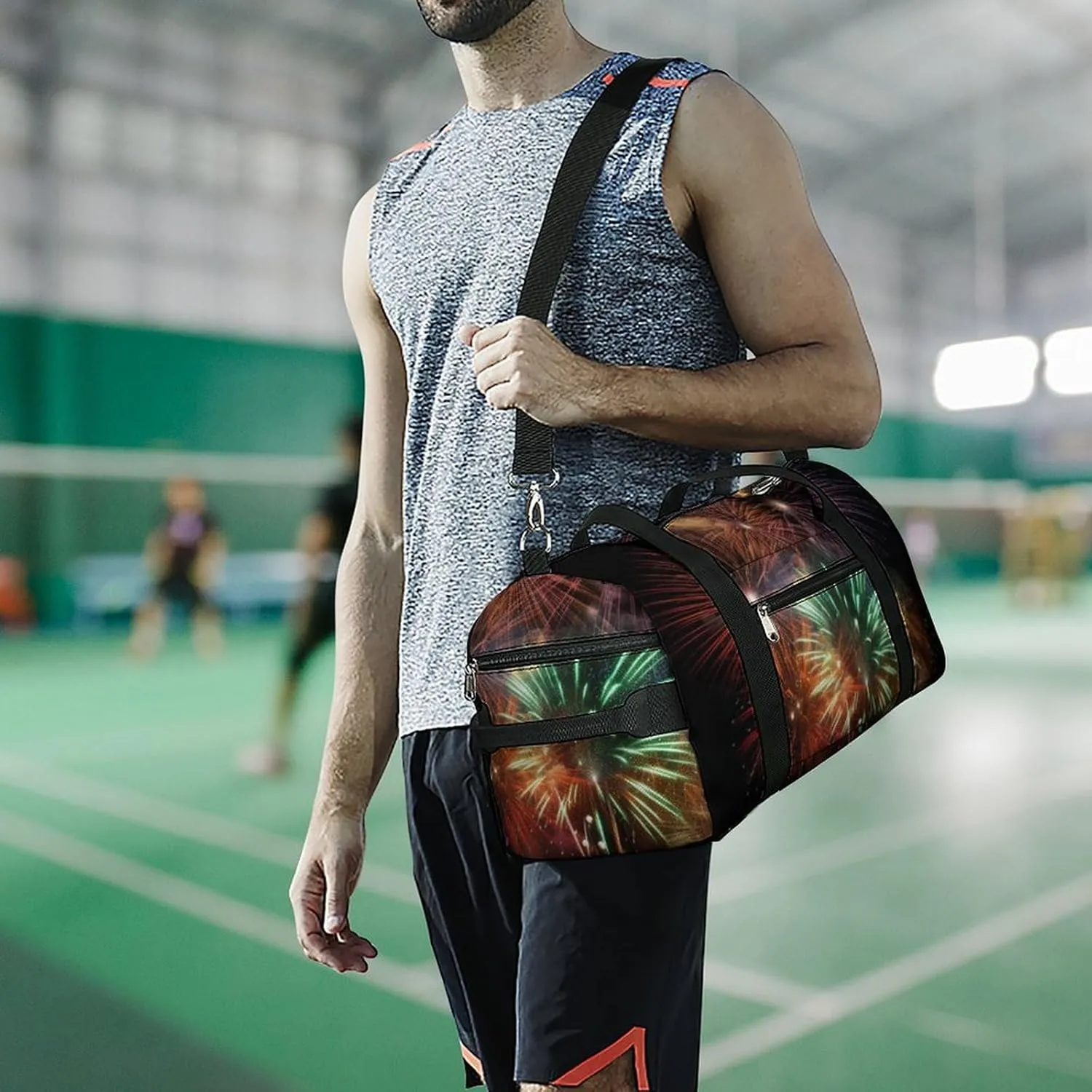 Gym Bag Splendid Fireworks Duffel Bag for Men Women Overnight Bag with Shoe Compartment Workout Bags