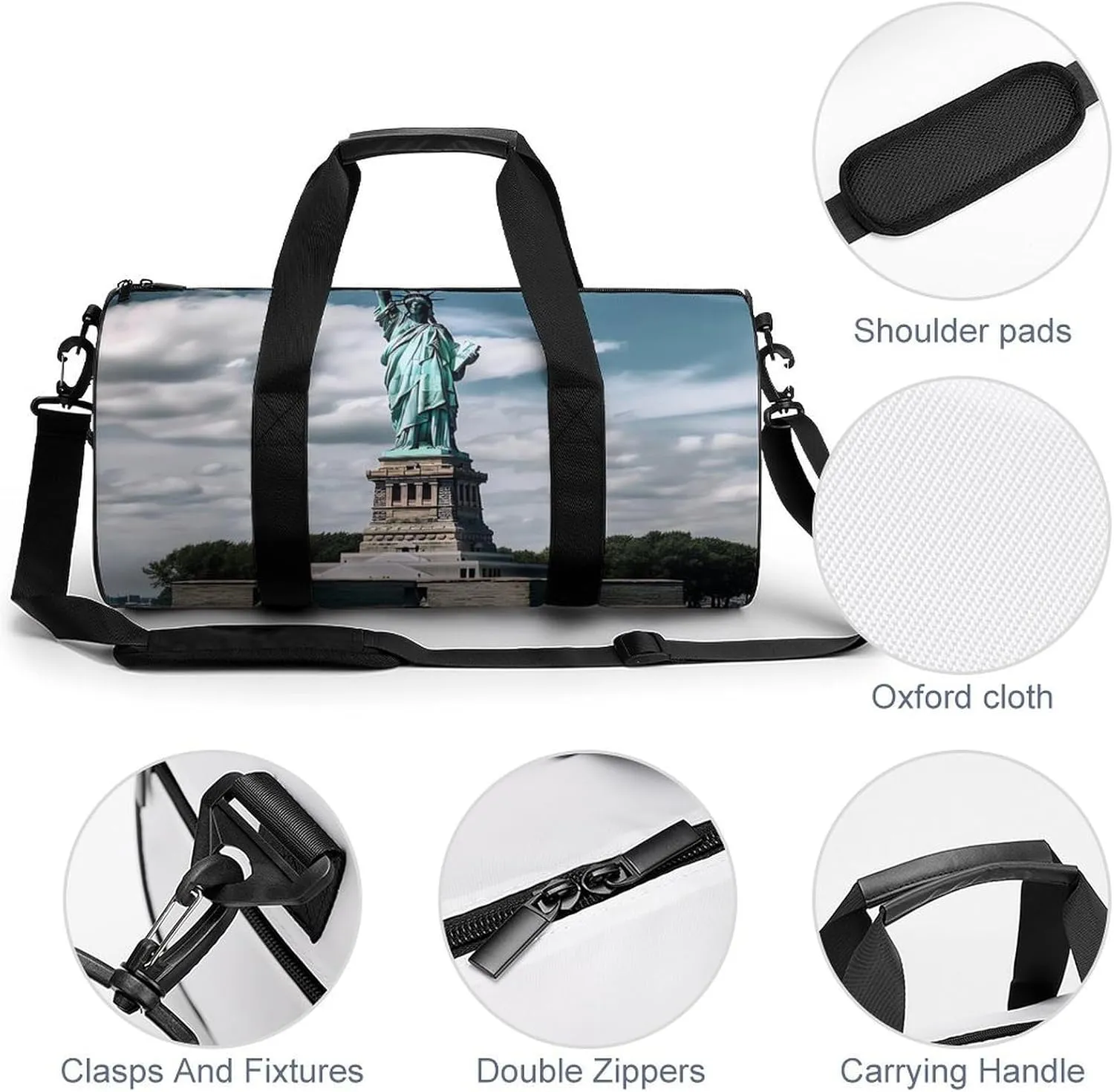 Gym Bag Statue Of Liberty In NYC Duffel Bag for Men Women Overnight Bag with Shoe Compartment Workout Bags