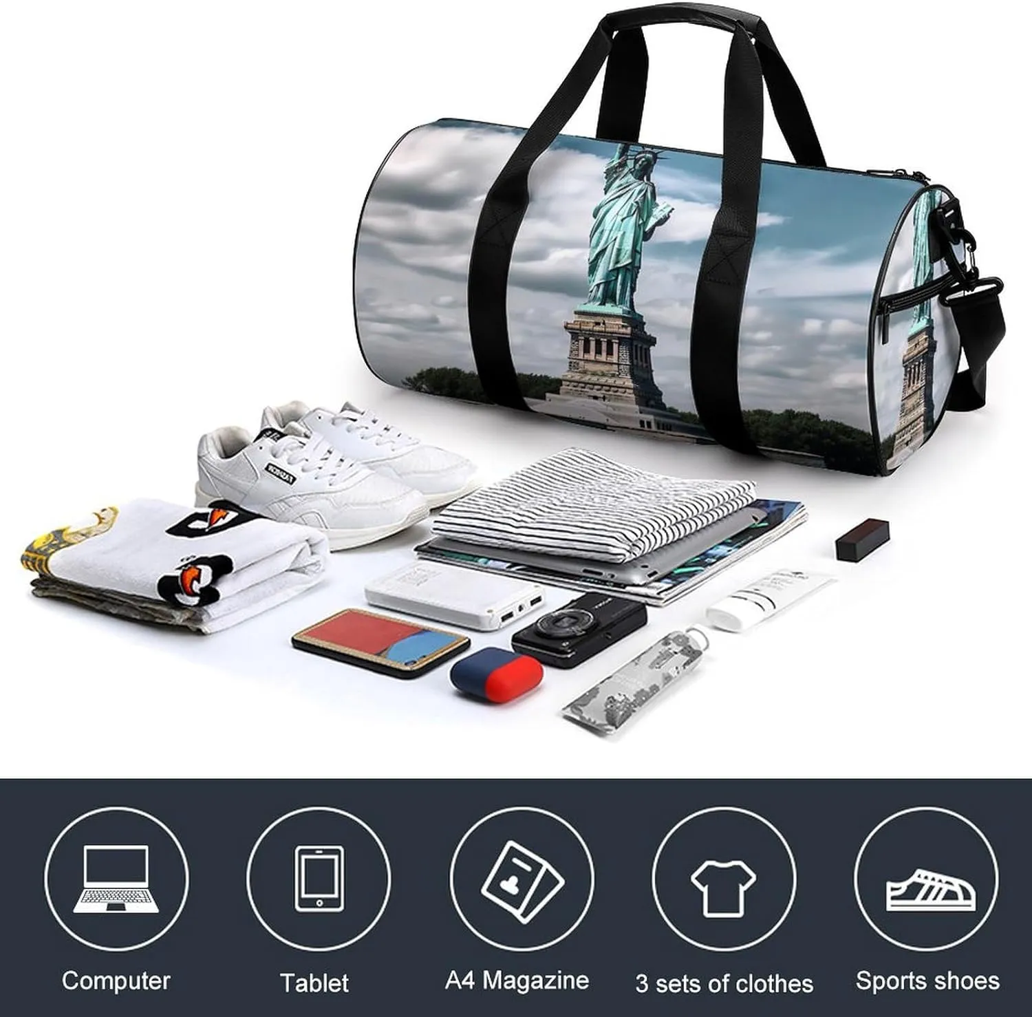 Gym Bag Statue Of Liberty In NYC Duffel Bag for Men Women Overnight Bag with Shoe Compartment Workout Bags