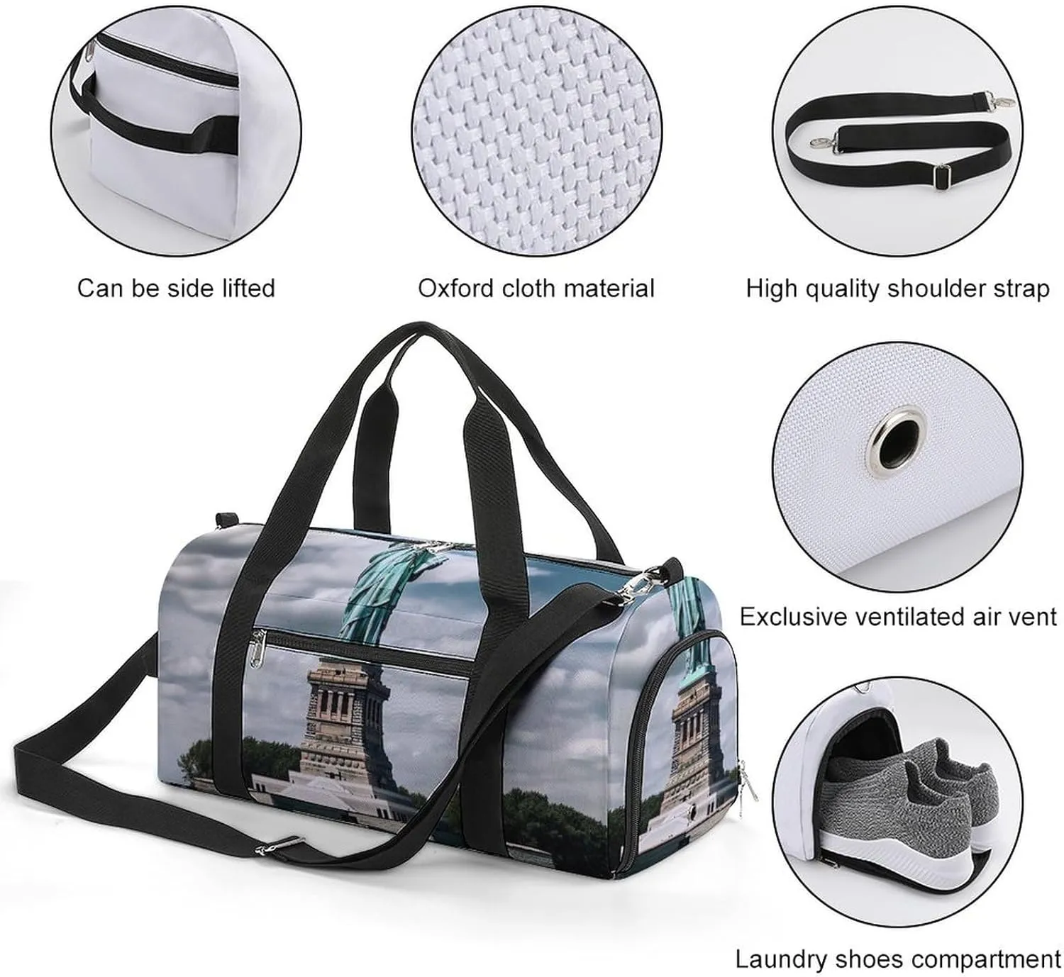 Gym Bag Statue Of Liberty In NYC Duffel Bag for Men Women Overnight Bag with Shoe Compartment Workout Bags