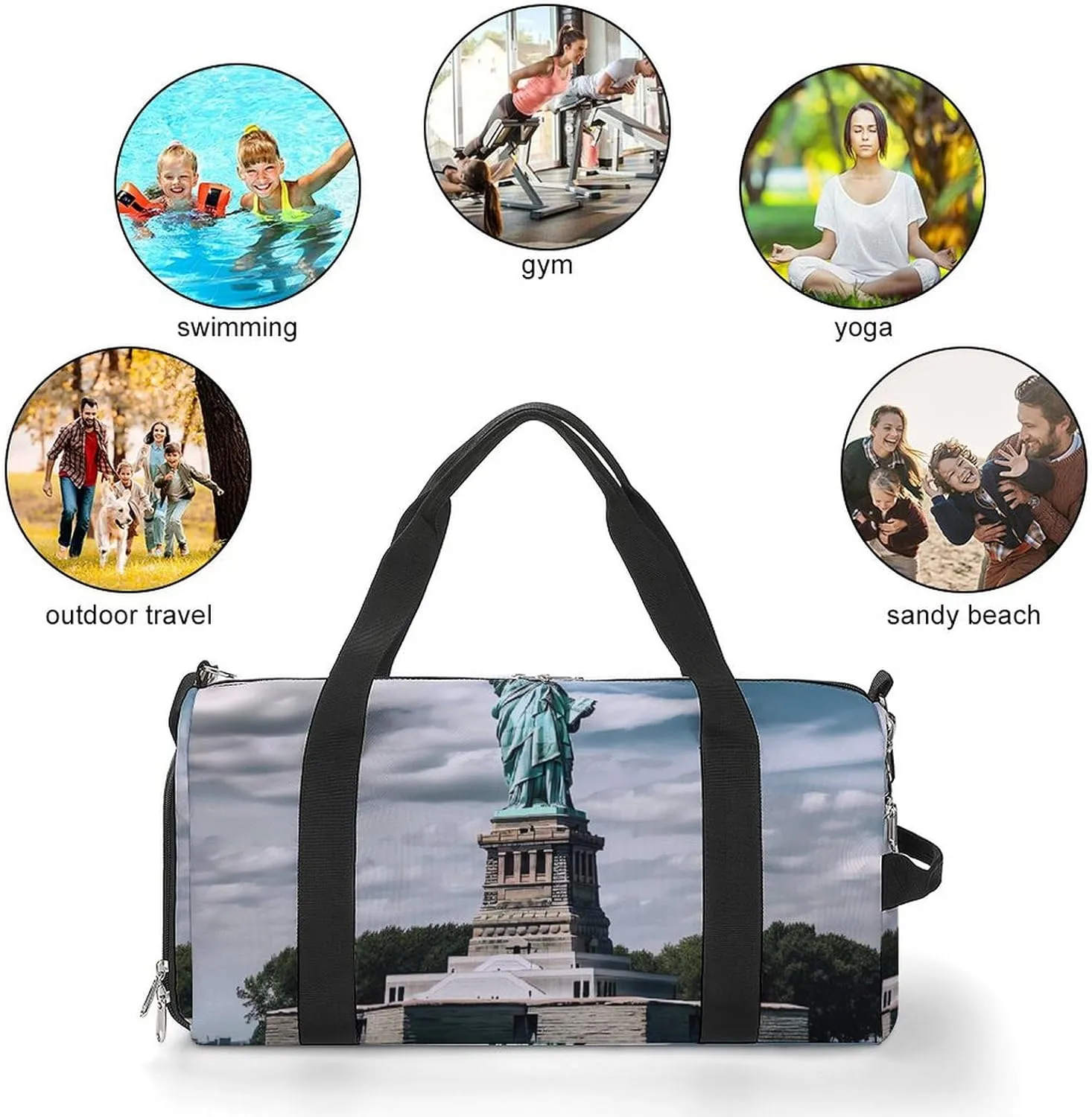 Gym Bag Statue Of Liberty In NYC Duffel Bag for Men Women Overnight Bag with Shoe Compartment Workout Bags