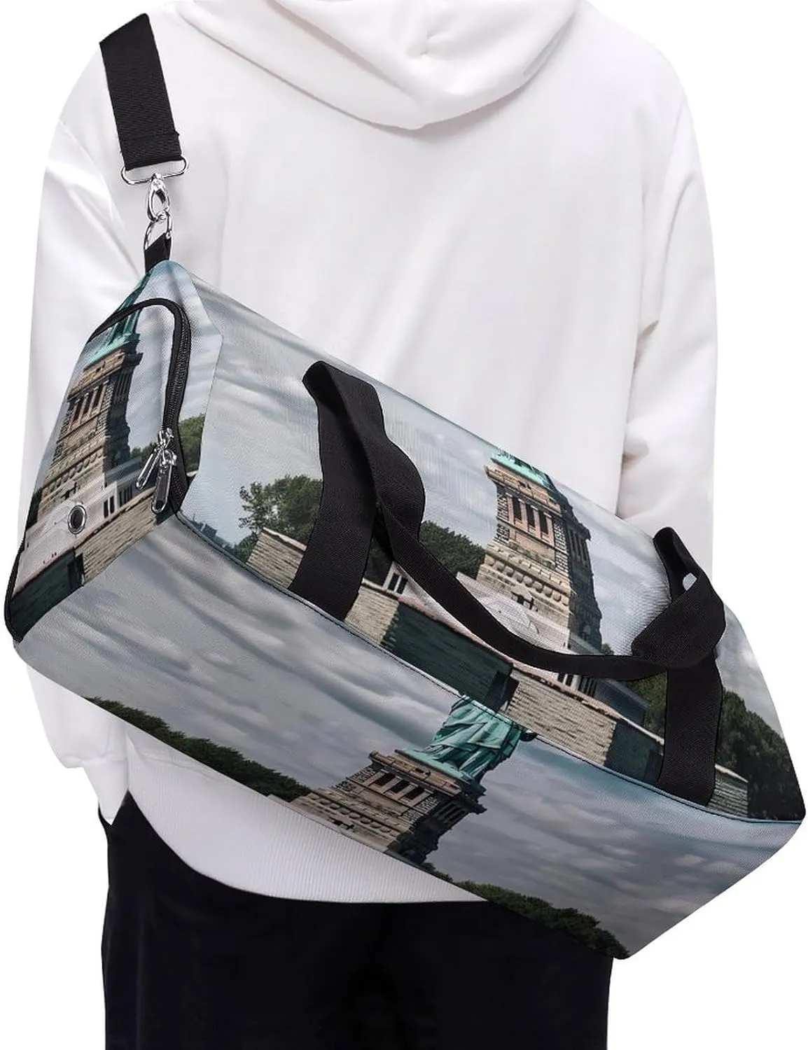 Gym Bag Statue Of Liberty In NYC Duffel Bag for Men Women Overnight Bag with Shoe Compartment Workout Bags
