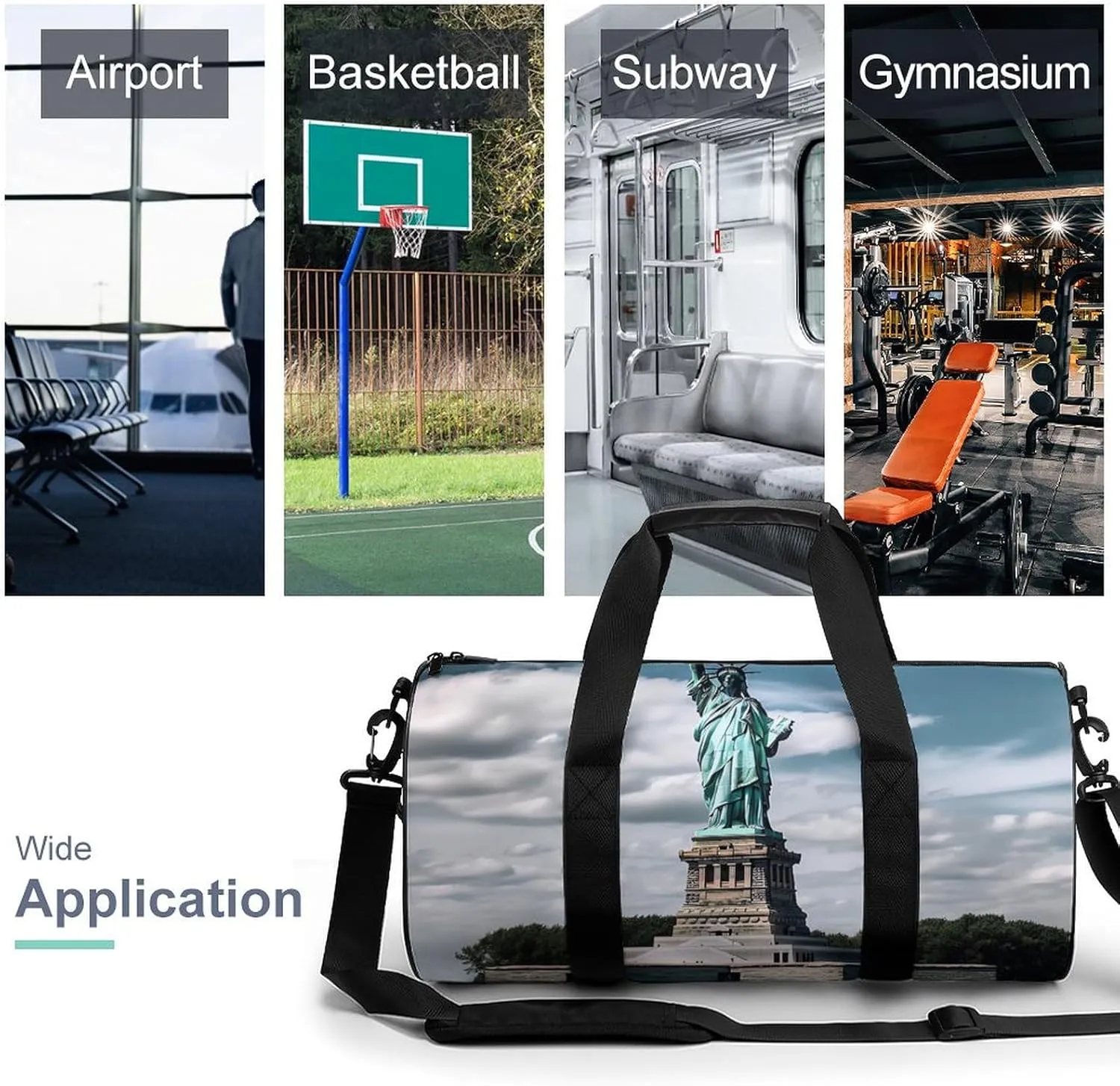 Gym Bag Statue Of Liberty In NYC Duffel Bag for Men Women Overnight Bag with Shoe Compartment Workout Bags