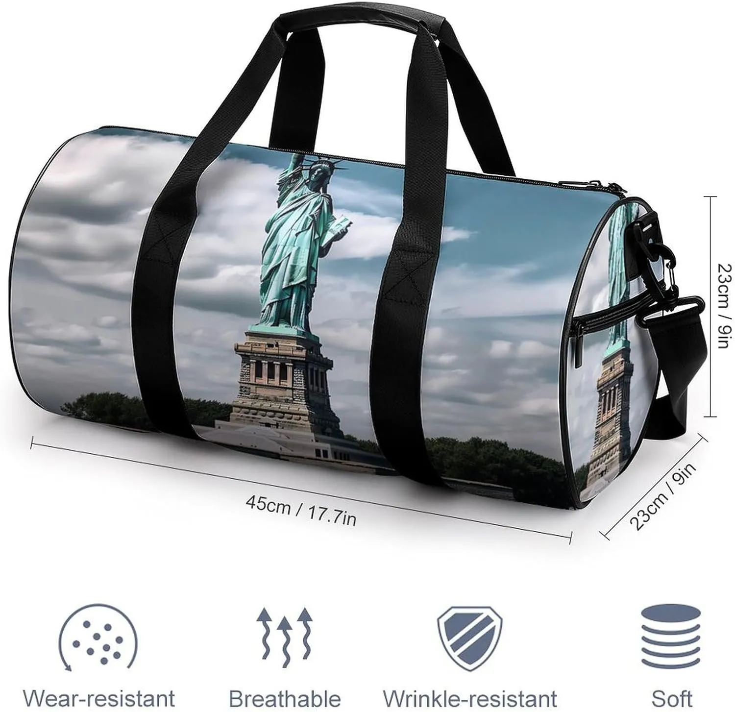 Gym Bag Statue Of Liberty In NYC Duffel Bag for Men Women Overnight Bag with Shoe Compartment Workout Bags