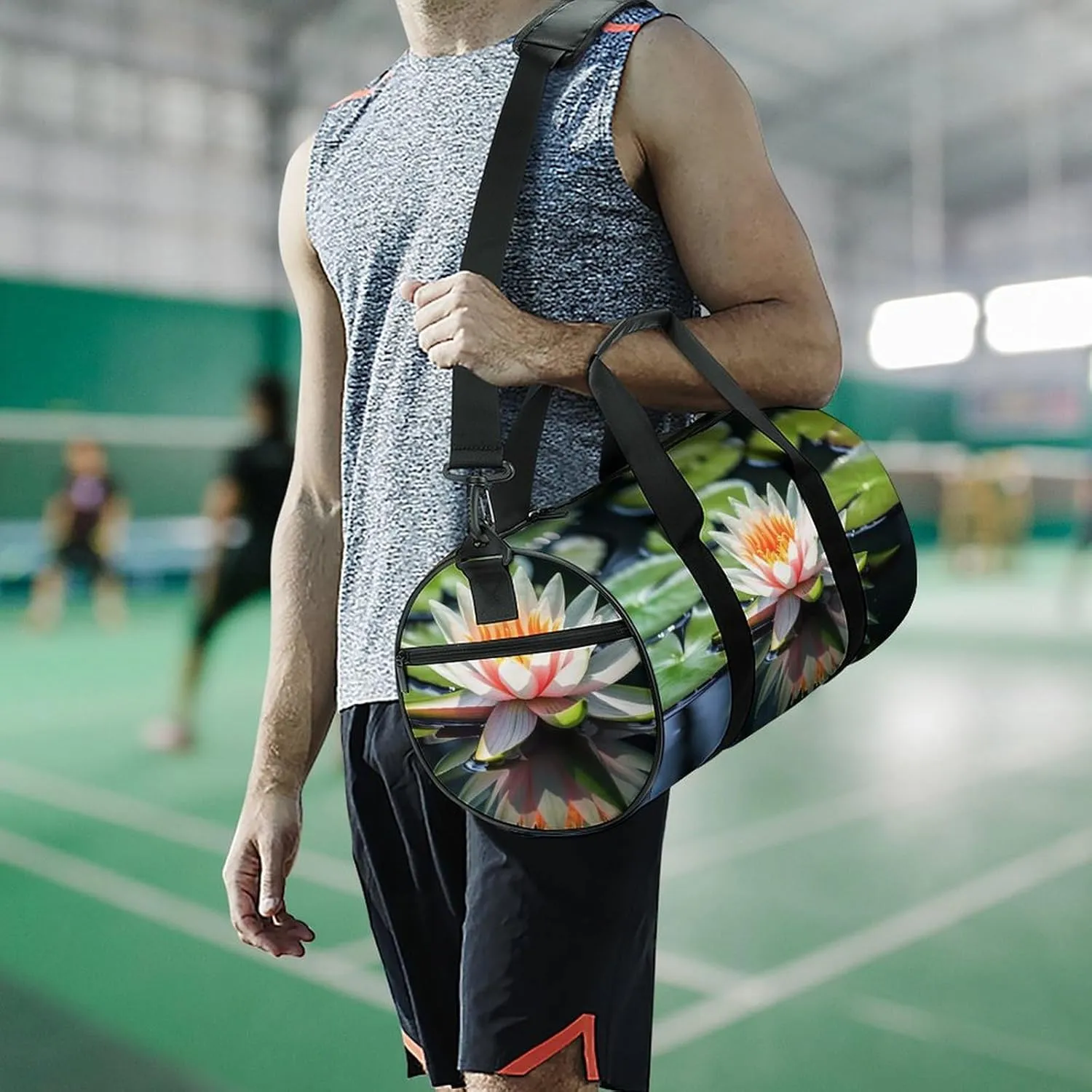 Gym Bag Water Lily Duffel Bag for Men Women Overnight Bag with Shoe Compartment Workout Bags
