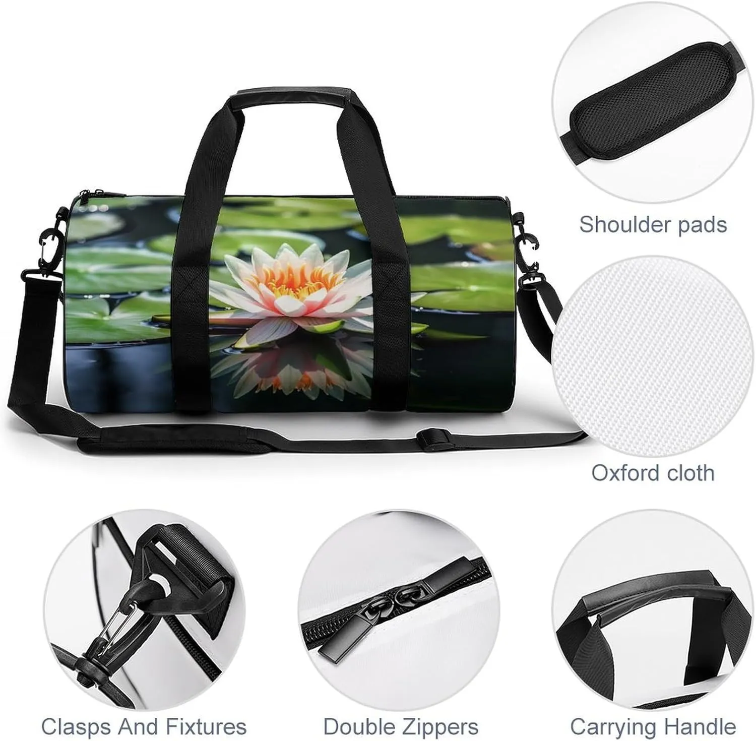 Gym Bag Water Lily Duffel Bag for Men Women Overnight Bag with Shoe Compartment Workout Bags