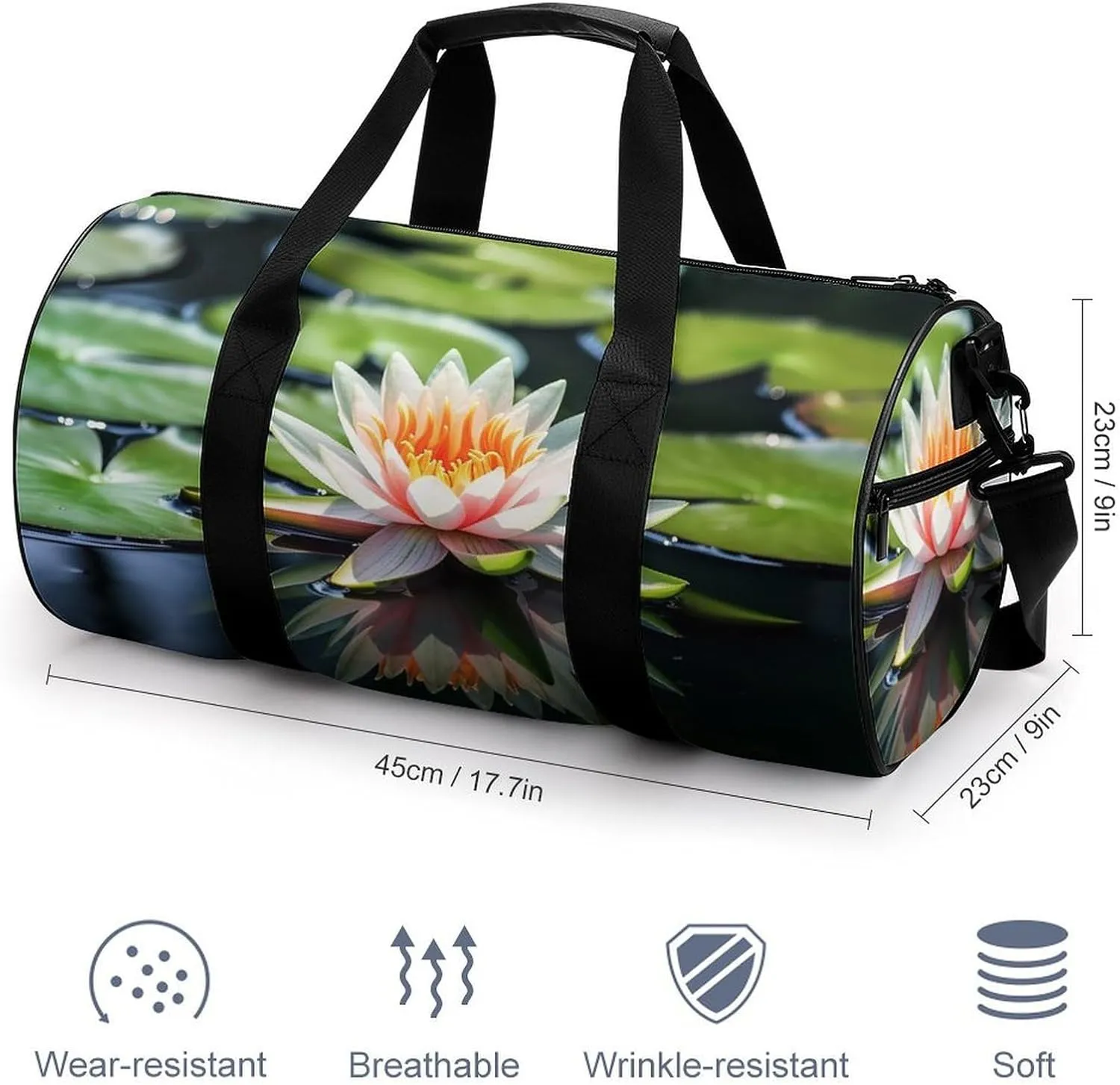 Gym Bag Water Lily Duffel Bag for Men Women Overnight Bag with Shoe Compartment Workout Bags