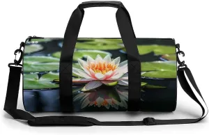 Gym Bag Water Lily Duffel Bag for Men Women Overnight Bag with Shoe Compartment Workout Bags
