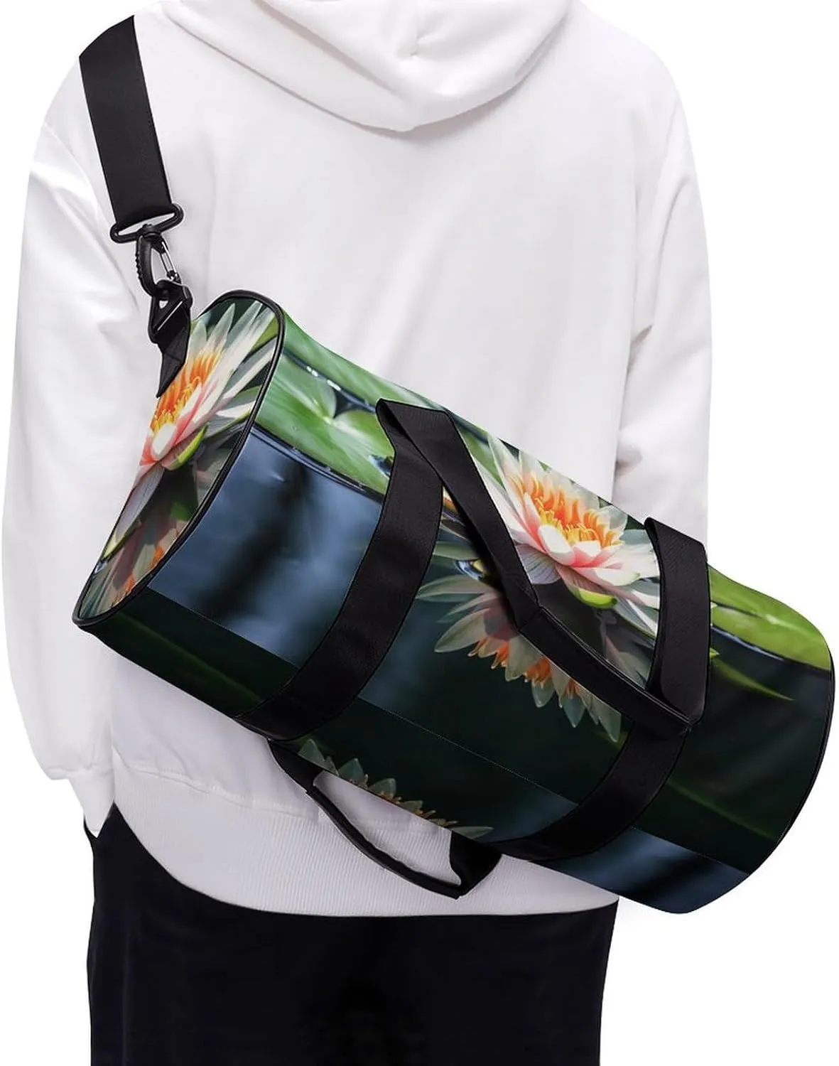 Gym Bag Water Lily Duffel Bag for Men Women Overnight Bag with Shoe Compartment Workout Bags