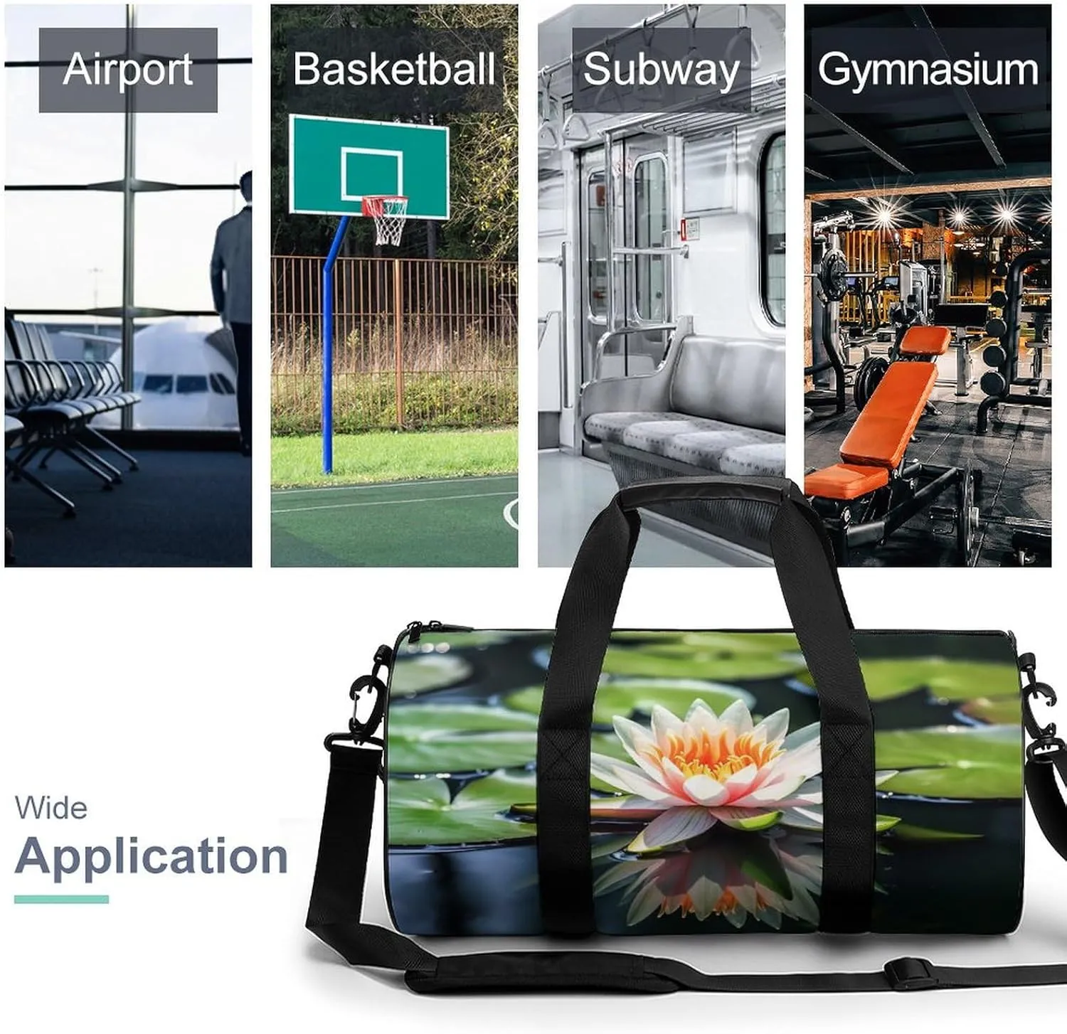 Gym Bag Water Lily Duffel Bag for Men Women Overnight Bag with Shoe Compartment Workout Bags