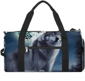 Gym Bag Wolf Under Moon Duffel Bag for Men Women Overnight Bag with Shoe Compartment Workout Bags