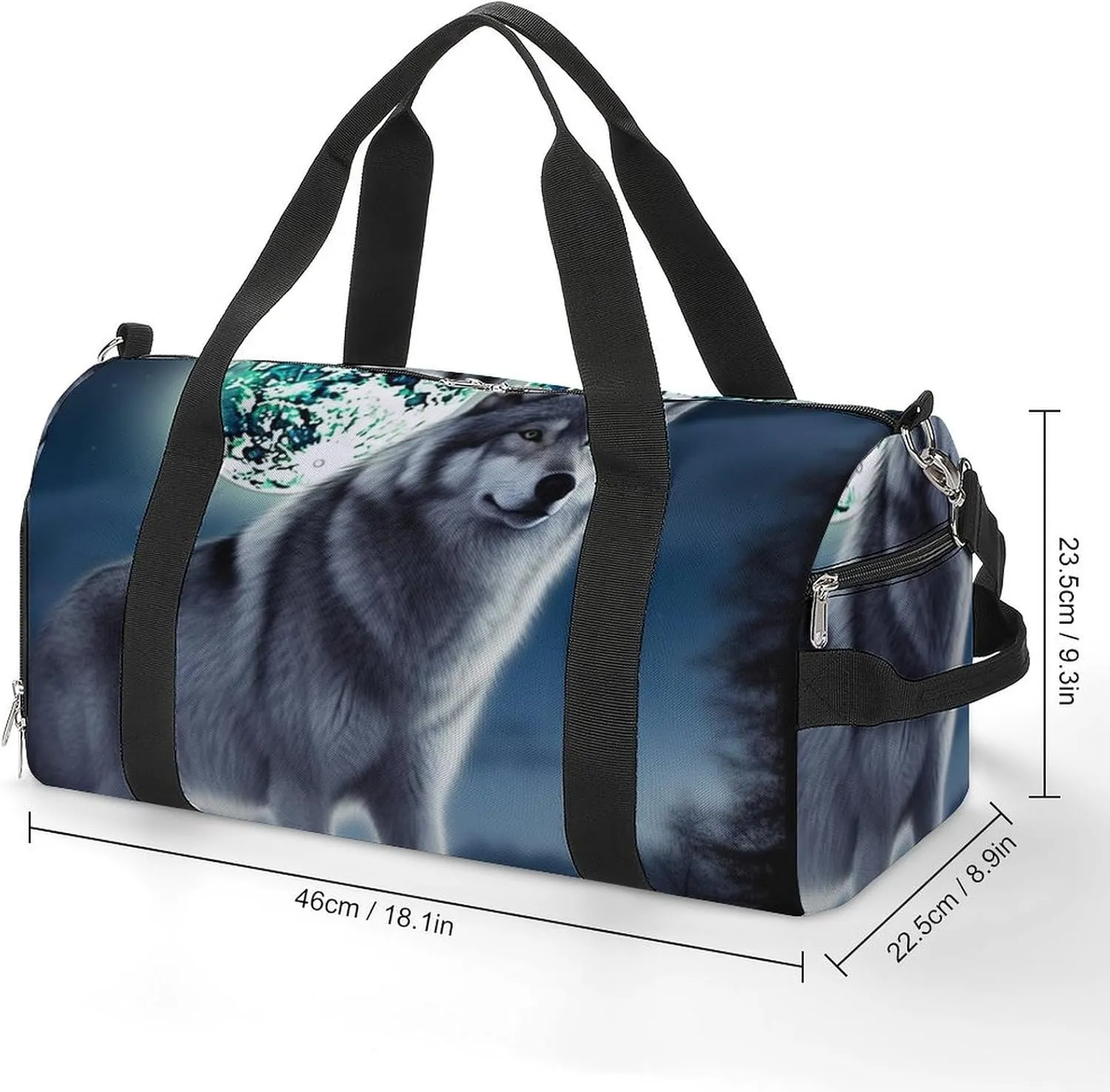 Gym Bag Wolf Under Moon Duffel Bag for Men Women Overnight Bag with Shoe Compartment Workout Bags