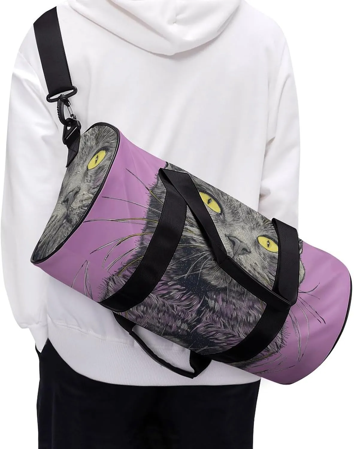 Gym Bags for Men Women A Gray Cat Duffle Bag Travel Overnight Bag with Shoe Compartment Tote Bags