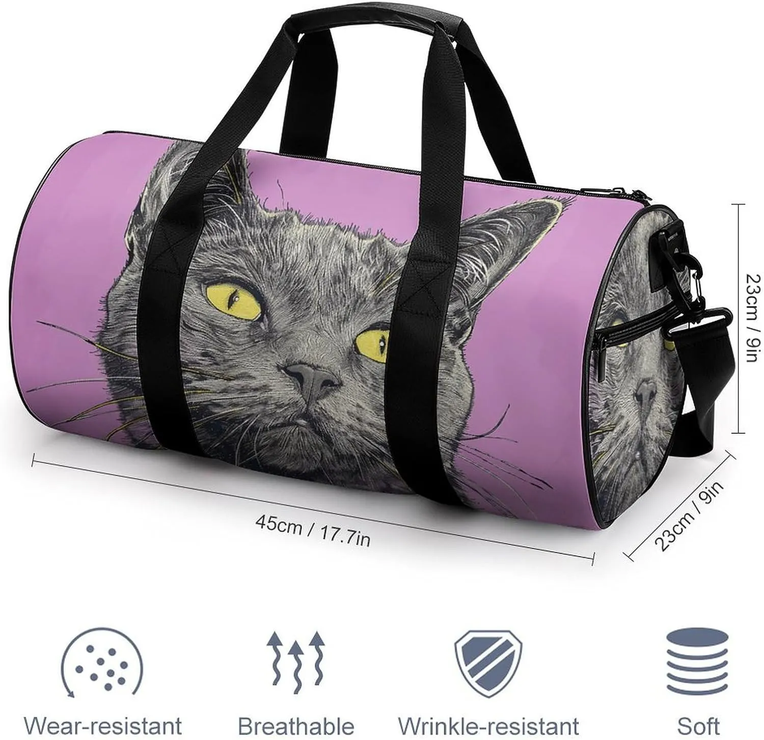Gym Bags for Men Women A Gray Cat Duffle Bag Travel Overnight Bag with Shoe Compartment Tote Bags