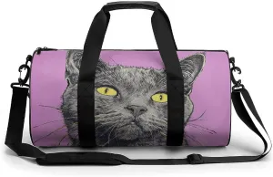 Gym Bags for Men Women A Gray Cat Duffle Bag Travel Overnight Bag with Shoe Compartment Tote Bags