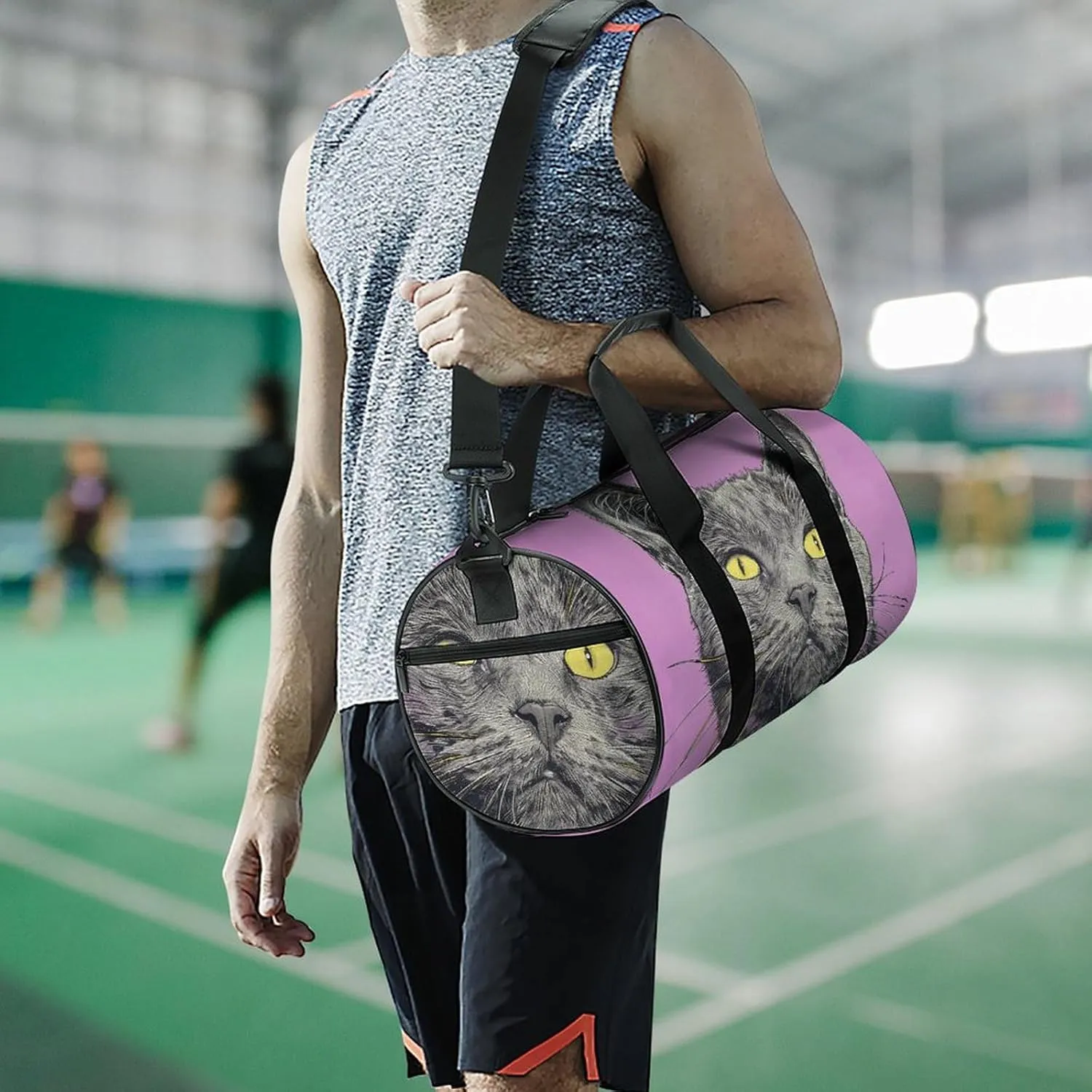 Gym Bags for Men Women A Gray Cat Duffle Bag Travel Overnight Bag with Shoe Compartment Tote Bags