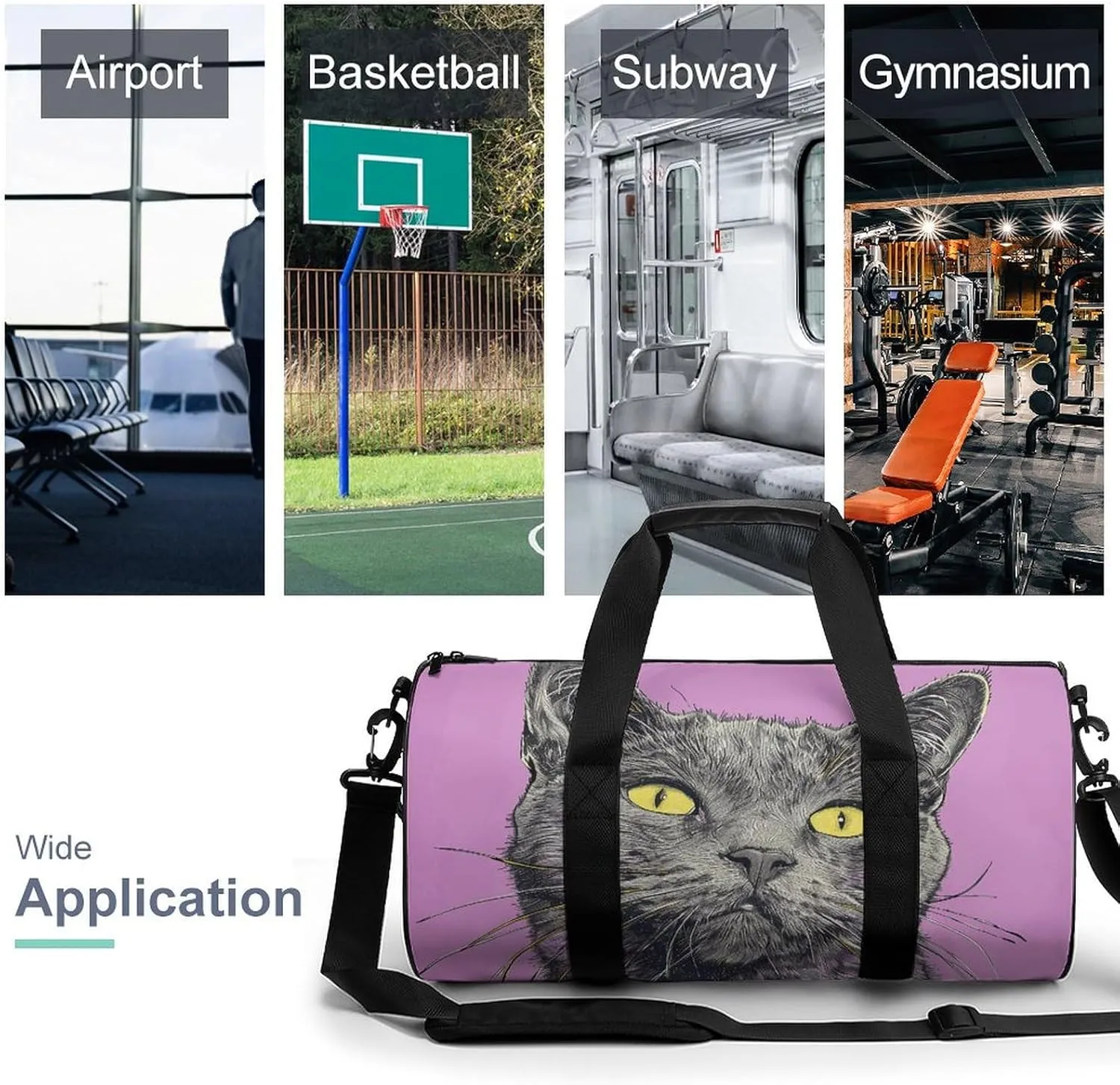 Gym Bags for Men Women A Gray Cat Duffle Bag Travel Overnight Bag with Shoe Compartment Tote Bags