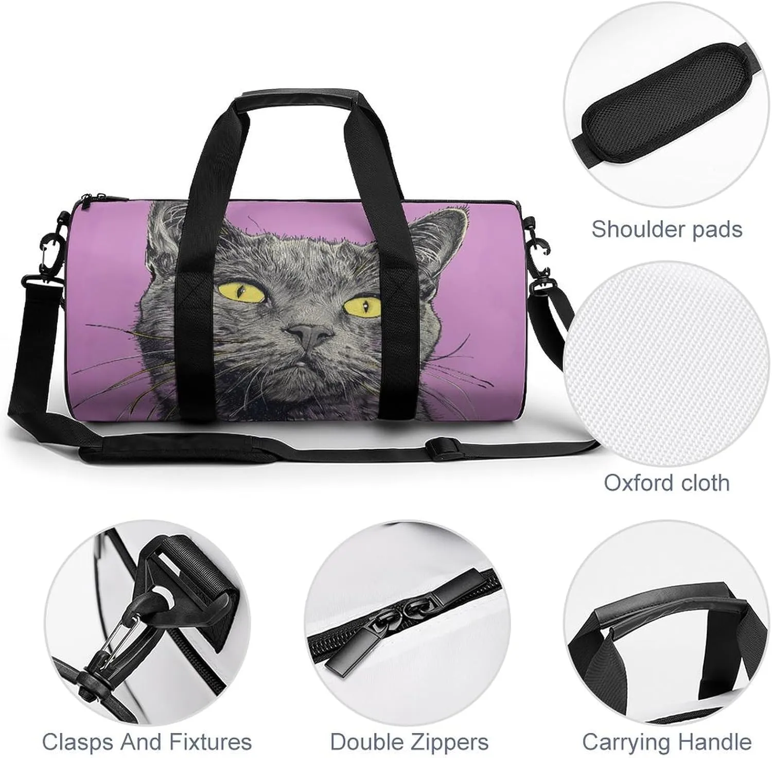 Gym Bags for Men Women A Gray Cat Duffle Bag Travel Overnight Bag with Shoe Compartment Tote Bags