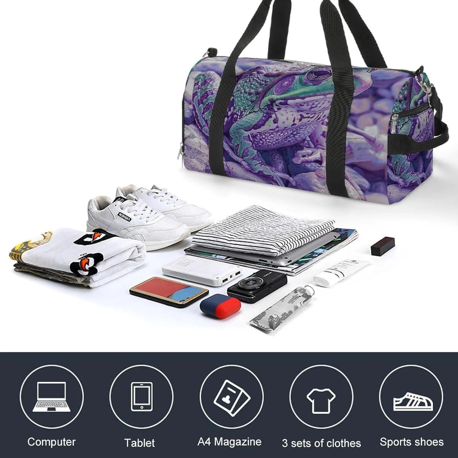 Gym Bags for Men Women A Little Green Frog Duffle Bag Travel Overnight Bag with Shoe Compartment Tote Bags