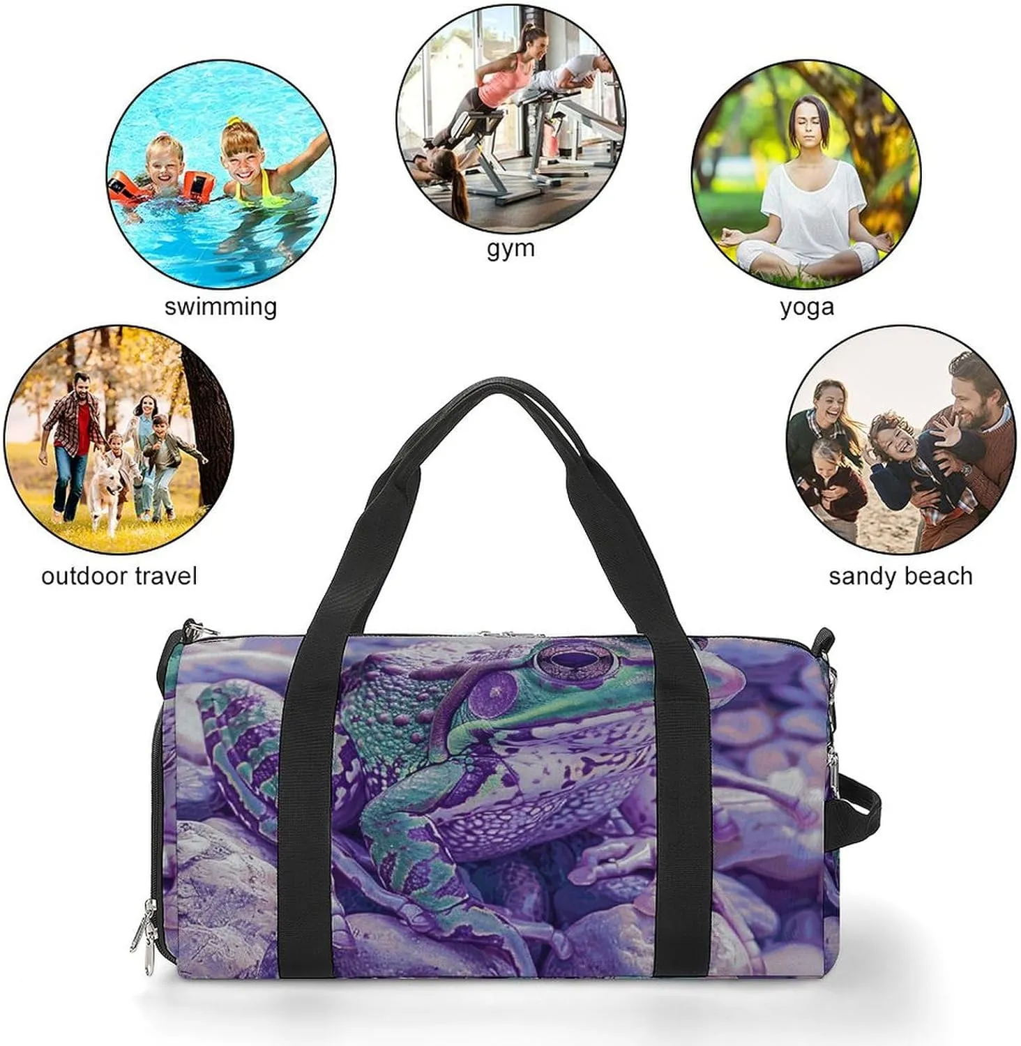 Gym Bags for Men Women A Little Green Frog Duffle Bag Travel Overnight Bag with Shoe Compartment Tote Bags