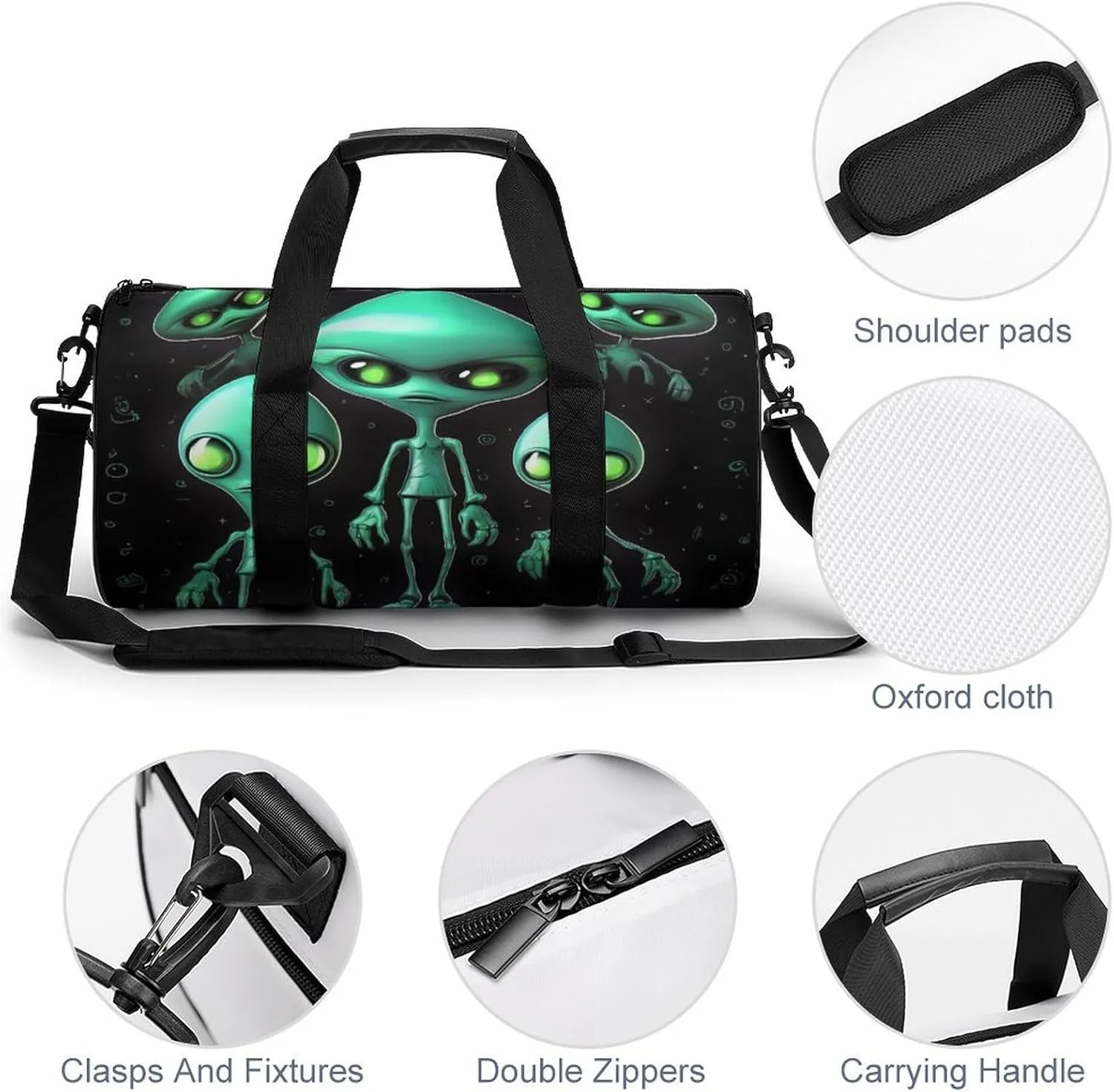 Gym Bags for Men Women Aliens Duffle Bag Travel Overnight Bag with Shoe Compartment Tote Bags