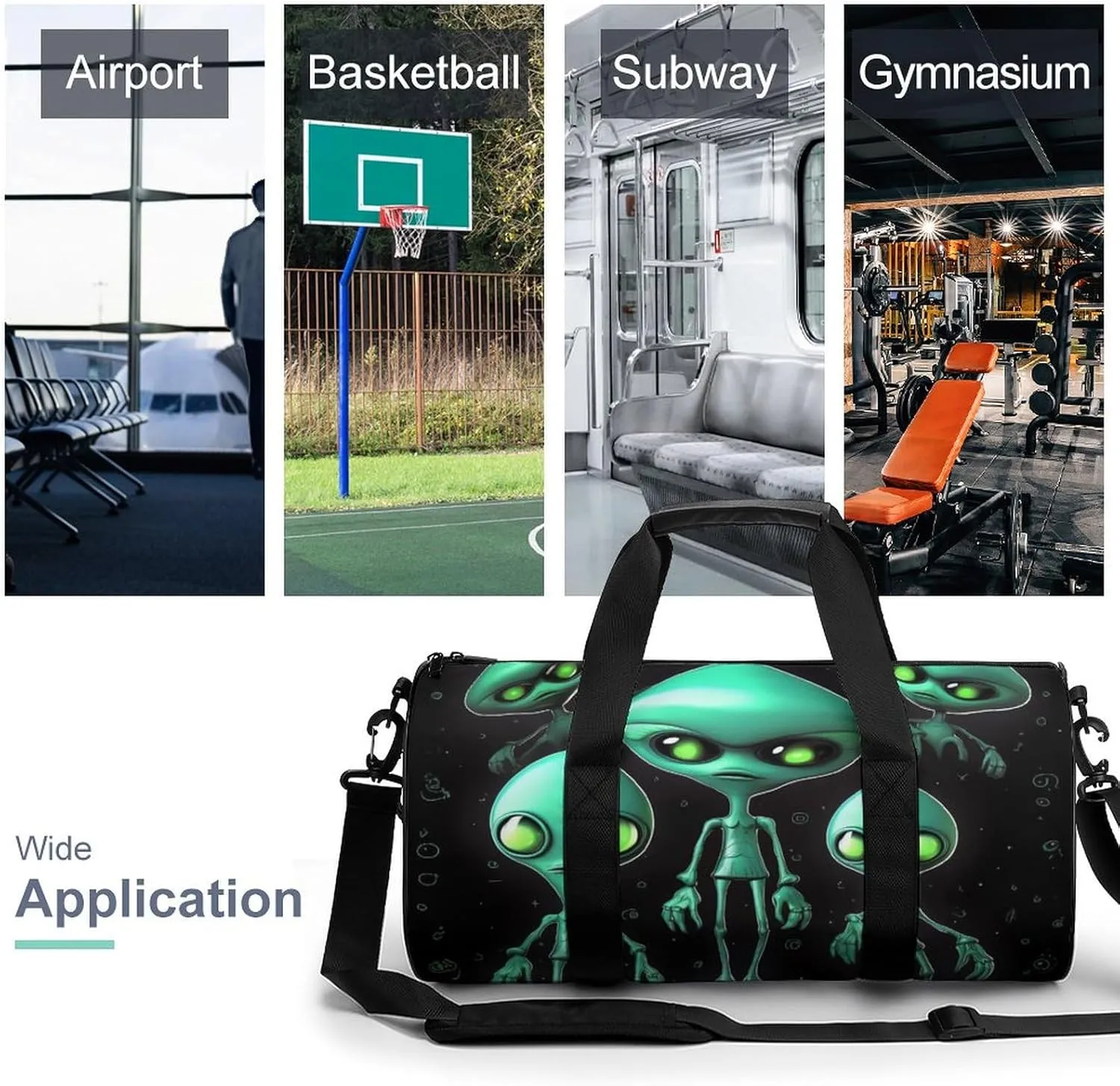Gym Bags for Men Women Aliens Duffle Bag Travel Overnight Bag with Shoe Compartment Tote Bags