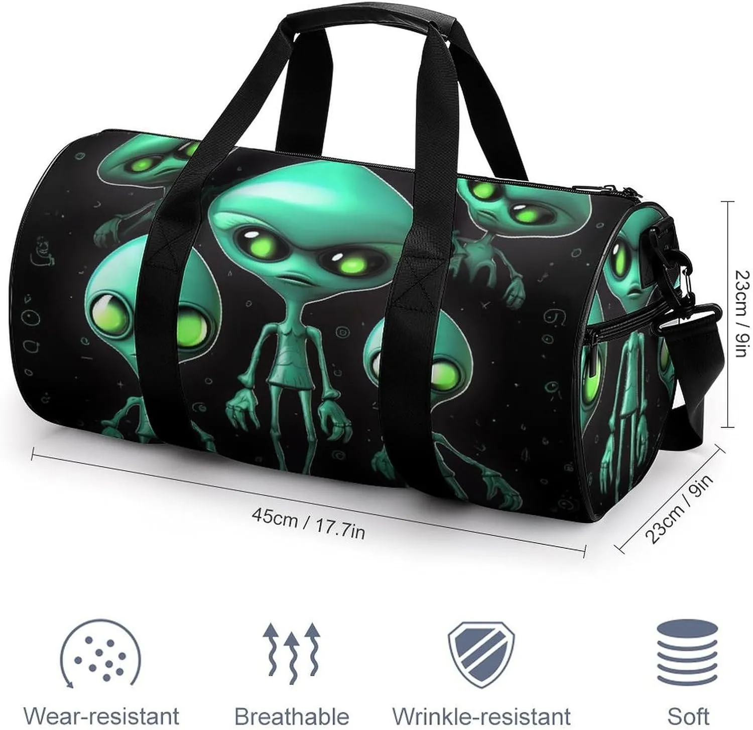 Gym Bags for Men Women Aliens Duffle Bag Travel Overnight Bag with Shoe Compartment Tote Bags