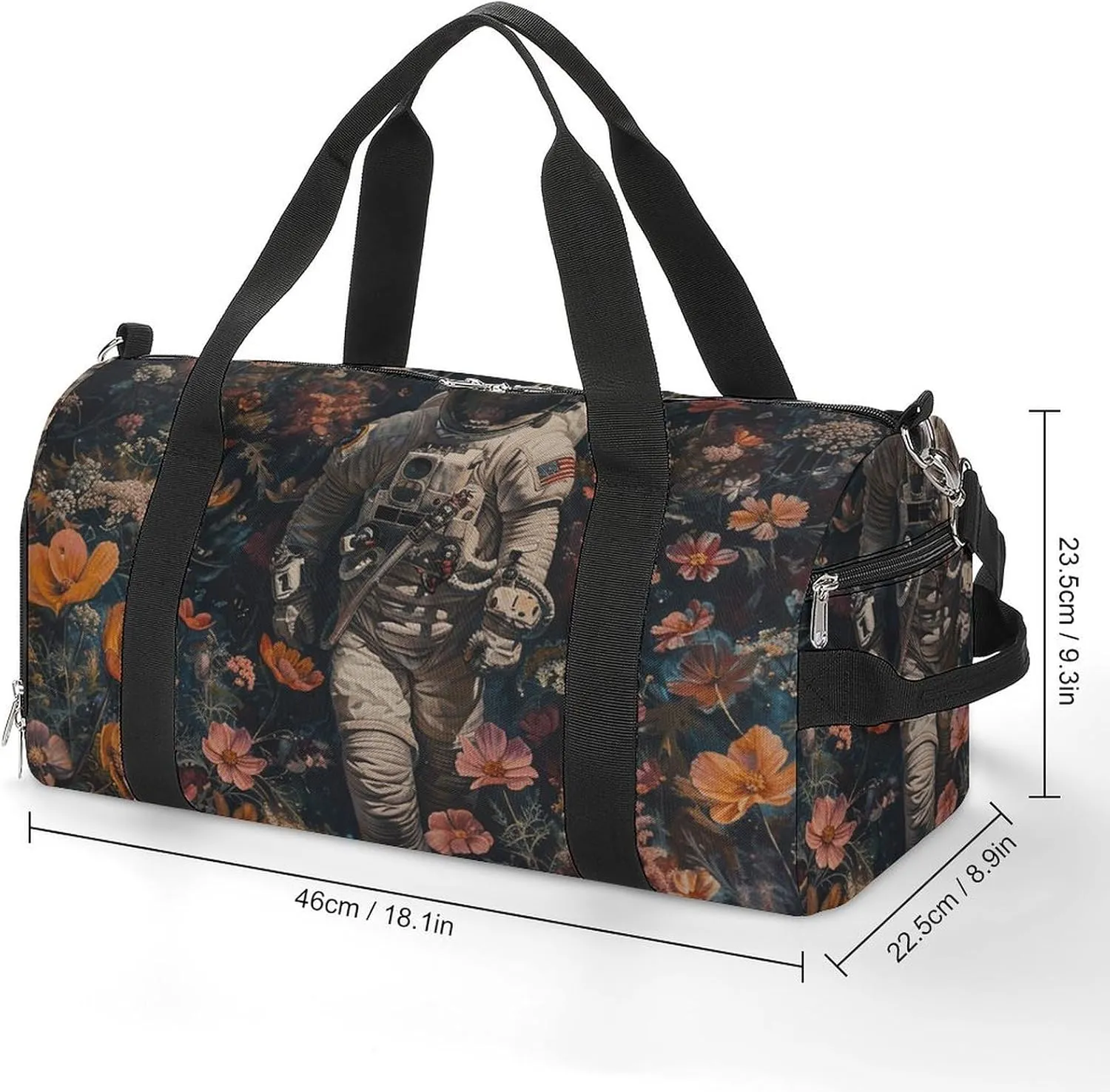 Gym Bags for Men Women Astronaut And Flowers Duffle Bag Travel Overnight Bag with Shoe Compartment Tote Bags