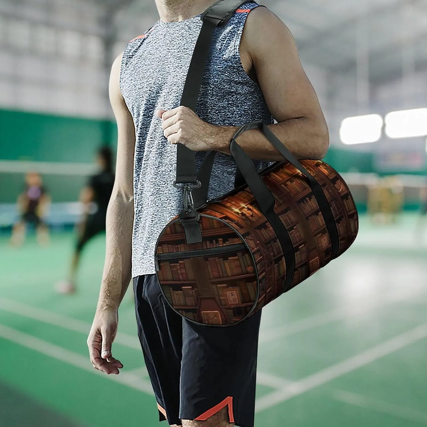 Gym Bags for Men Women Book Room Library Duffle Bag Travel Overnight Bag with Shoe Compartment Tote Bags