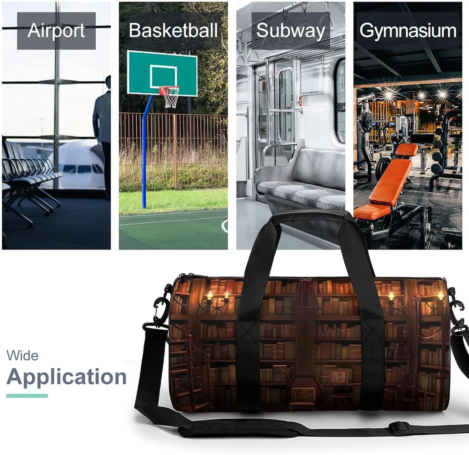 Gym Bags for Men Women Book Room Library Duffle Bag Travel Overnight Bag with Shoe Compartment Tote Bags