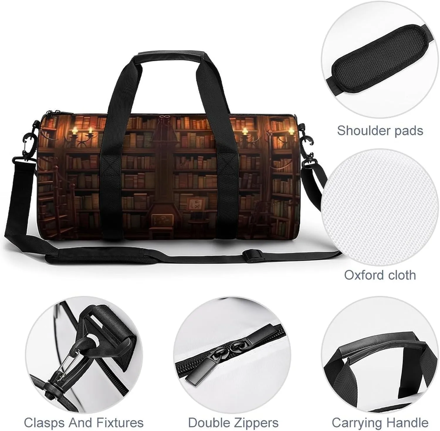 Gym Bags for Men Women Book Room Library Duffle Bag Travel Overnight Bag with Shoe Compartment Tote Bags