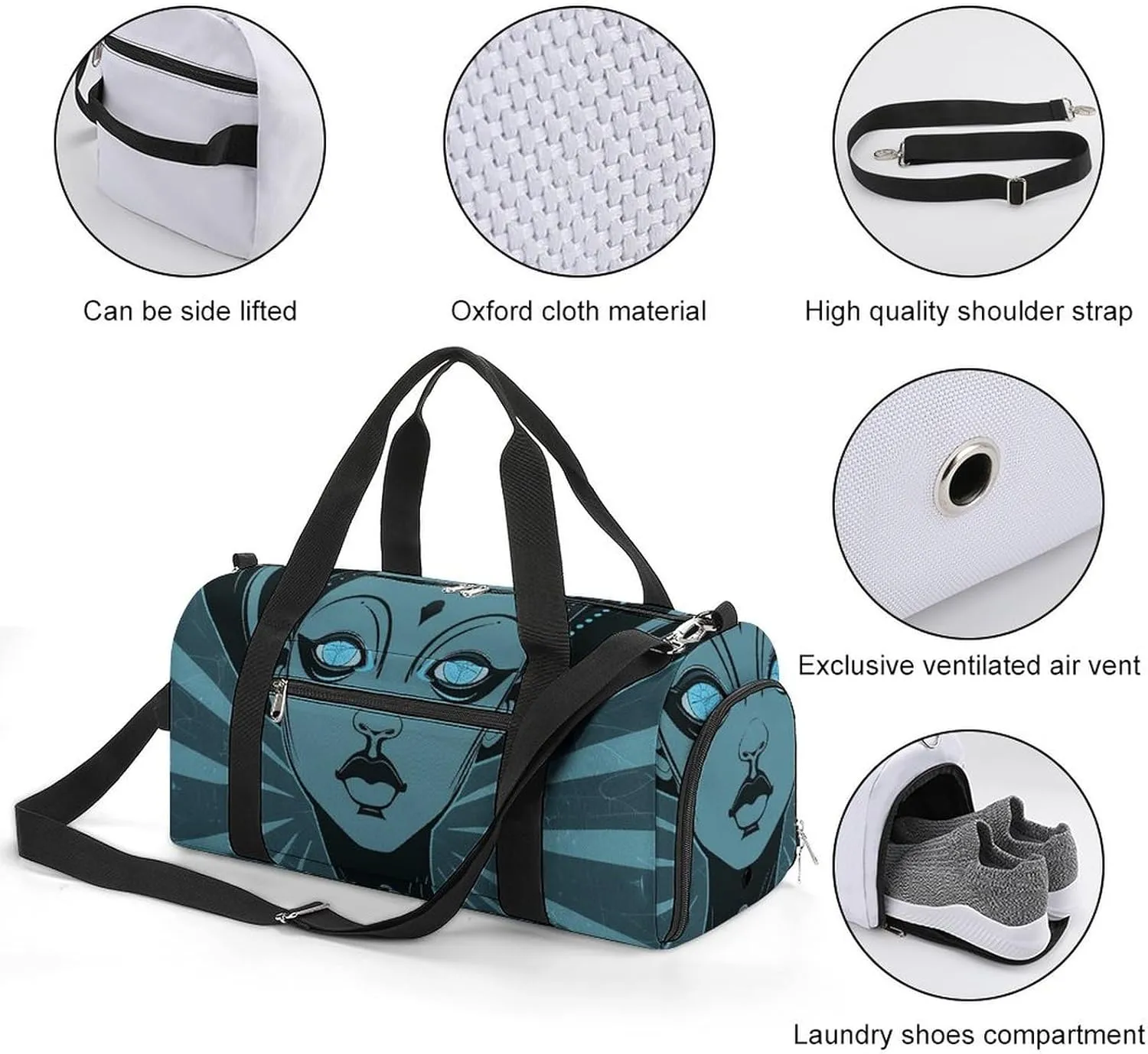 Gym Bags for Men Women Cartoon Drawing of Woman Duffle Bag Travel Overnight Bag with Shoe Compartment Tote Bags