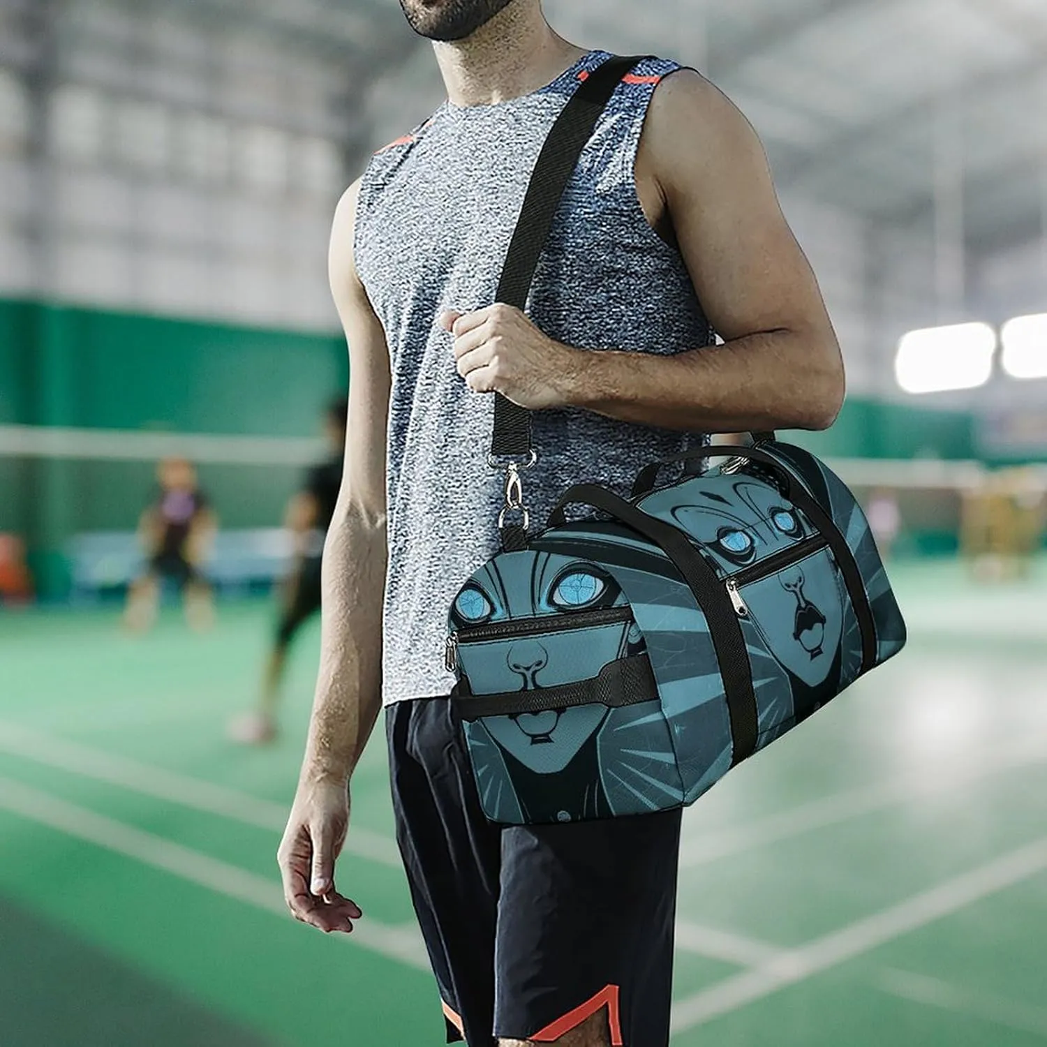 Gym Bags for Men Women Cartoon Drawing of Woman Duffle Bag Travel Overnight Bag with Shoe Compartment Tote Bags