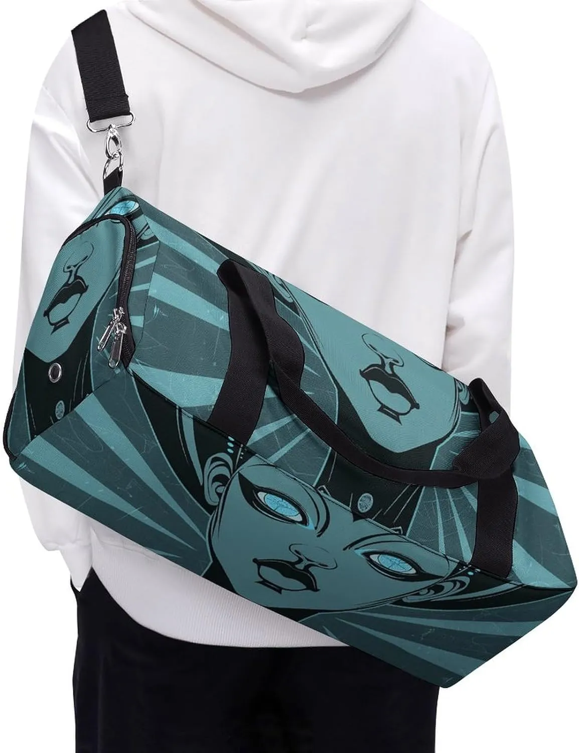 Gym Bags for Men Women Cartoon Drawing of Woman Duffle Bag Travel Overnight Bag with Shoe Compartment Tote Bags