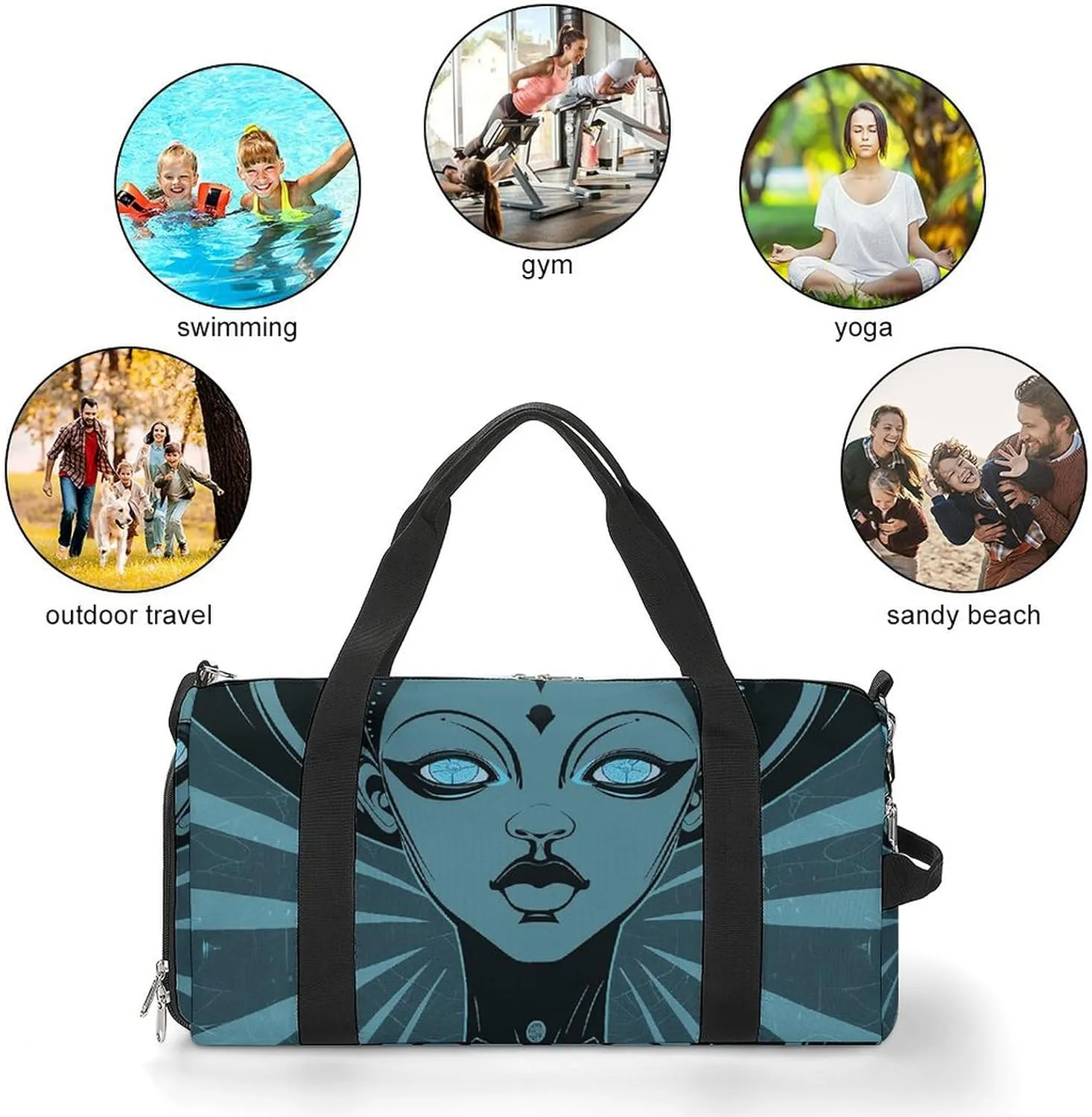 Gym Bags for Men Women Cartoon Drawing of Woman Duffle Bag Travel Overnight Bag with Shoe Compartment Tote Bags