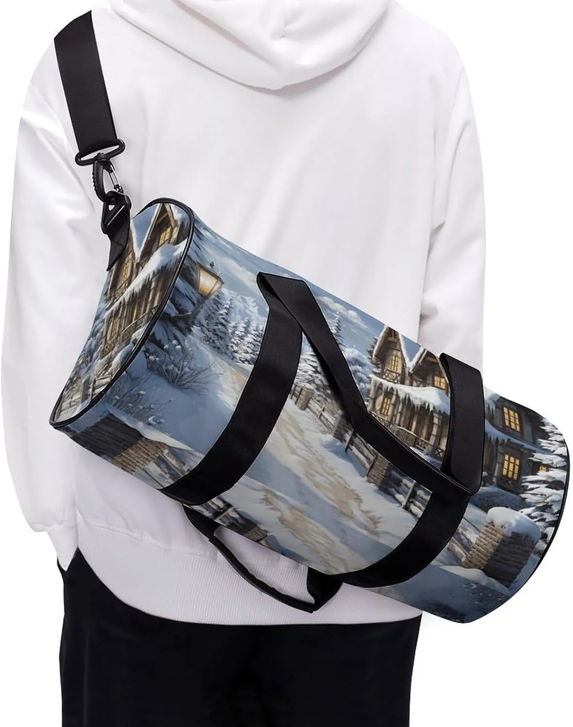 Gym Bags for Men Women Christmas Winter Happy Scene Duffle Bag Travel Overnight Bag with Shoe Compartment Tote Bags
