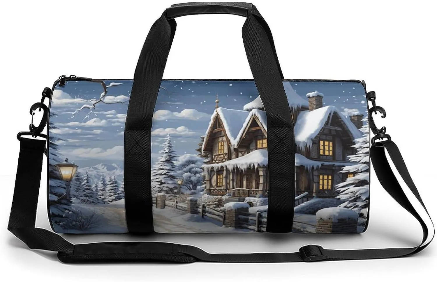 Gym Bags for Men Women Christmas Winter Happy Scene Duffle Bag Travel Overnight Bag with Shoe Compartment Tote Bags